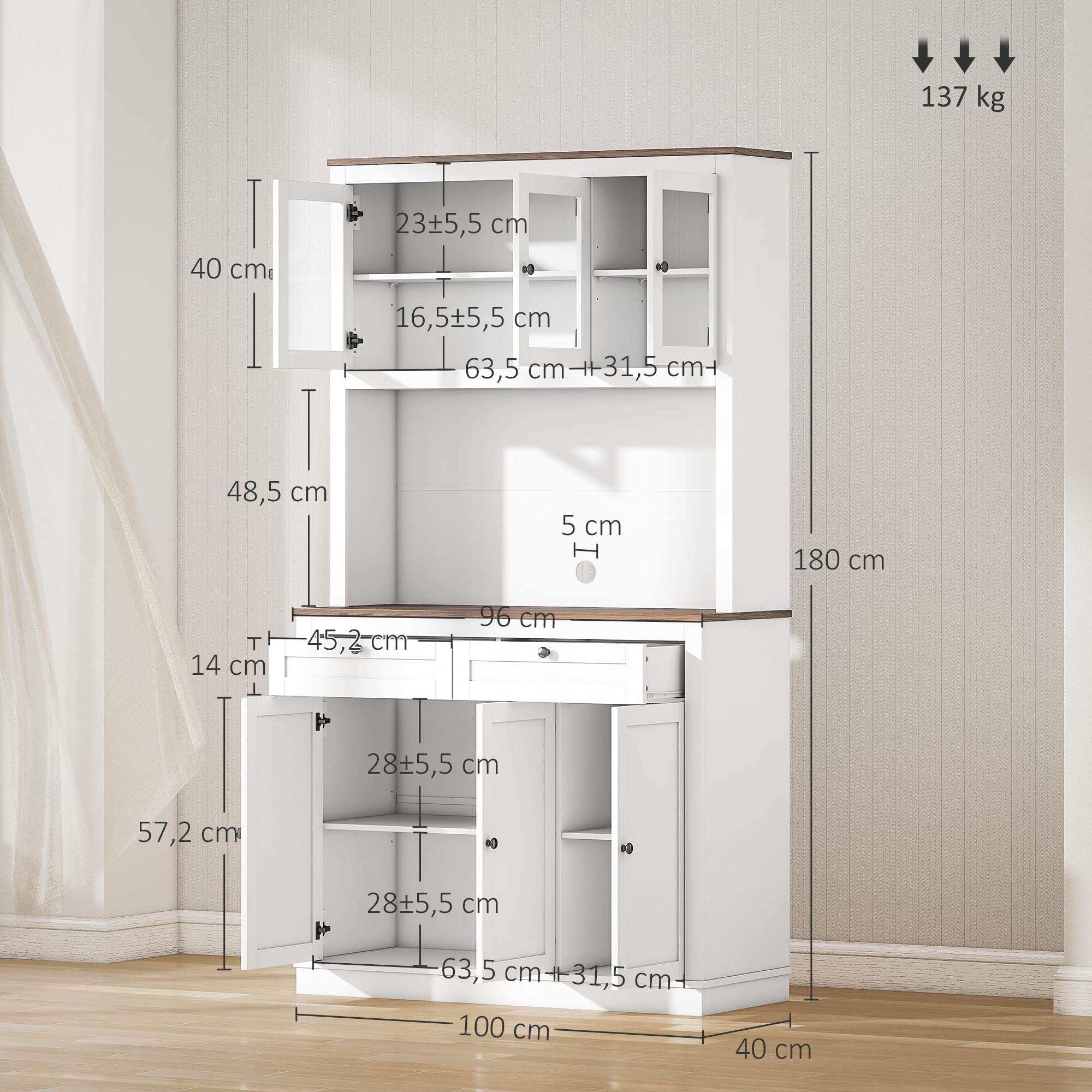 HOMCOM Buffet De Cuisine Armoire De Cuisine Contemporaine Multi-rangements 2 Placards 3 étagères