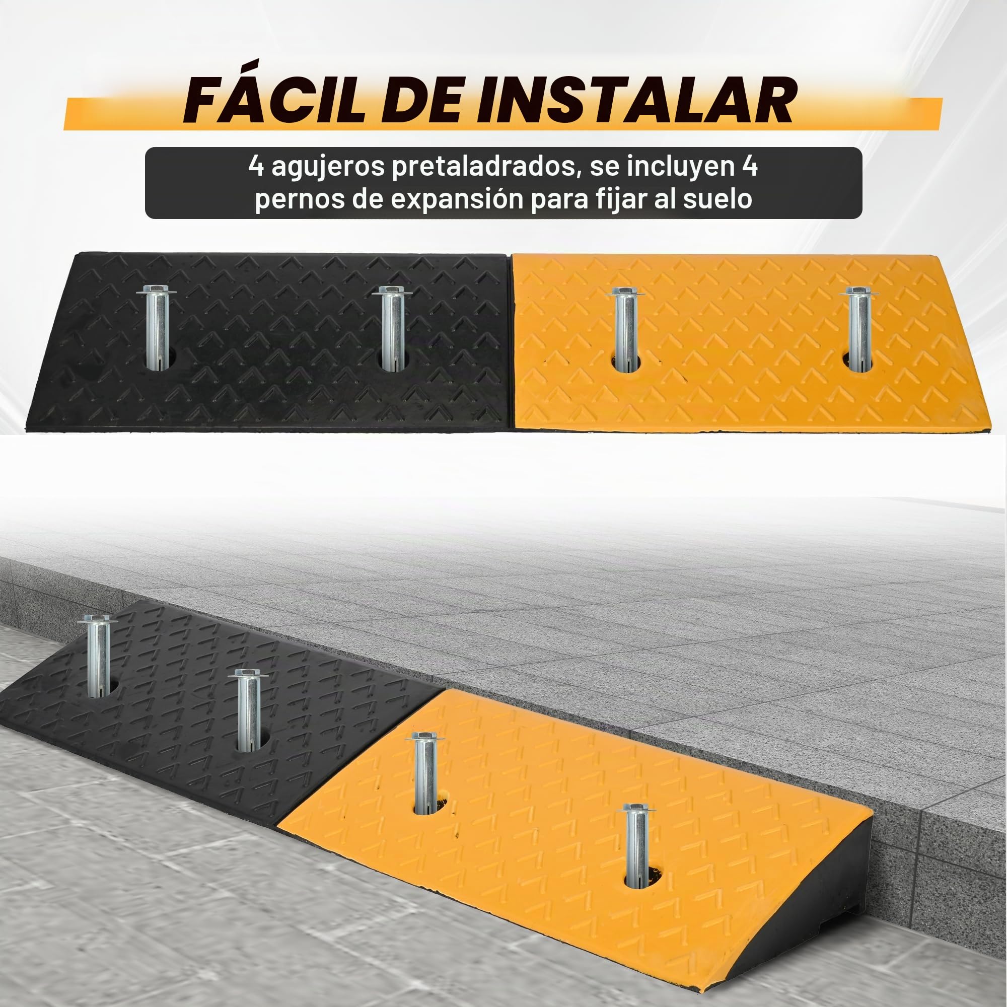 Nisorpa Rampa de goma para bordillos de 10 cm de altura, rampa de umbral para scooters de movilidad, rampas resistentes para coches, sillas de ruedas, puertas, escalones, acera, 100 x 25 x 10 cm