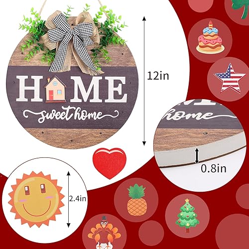 Vista 37 de Letrero de bienvenida intercambiable para puerta delantera con 14 iconos intercambiables, decoración de porche delantero de granja, letrero de pared