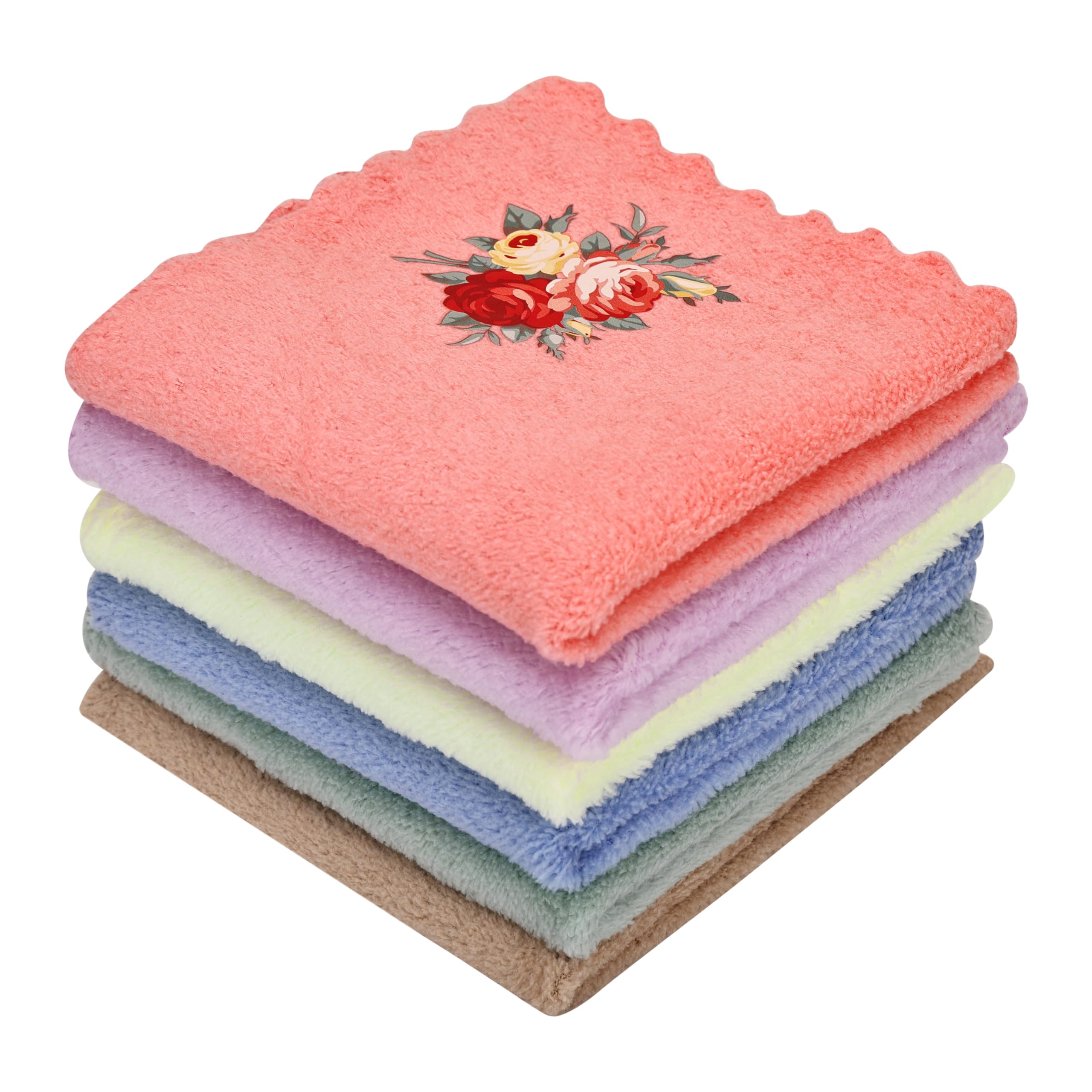 Microfiber 400 GSM Women's Floral Printed Handkerchief - Lightweight Extra Soft and Super Absorbent Hankies, Rumal for Girls - Set of 6 (25x25 CM)