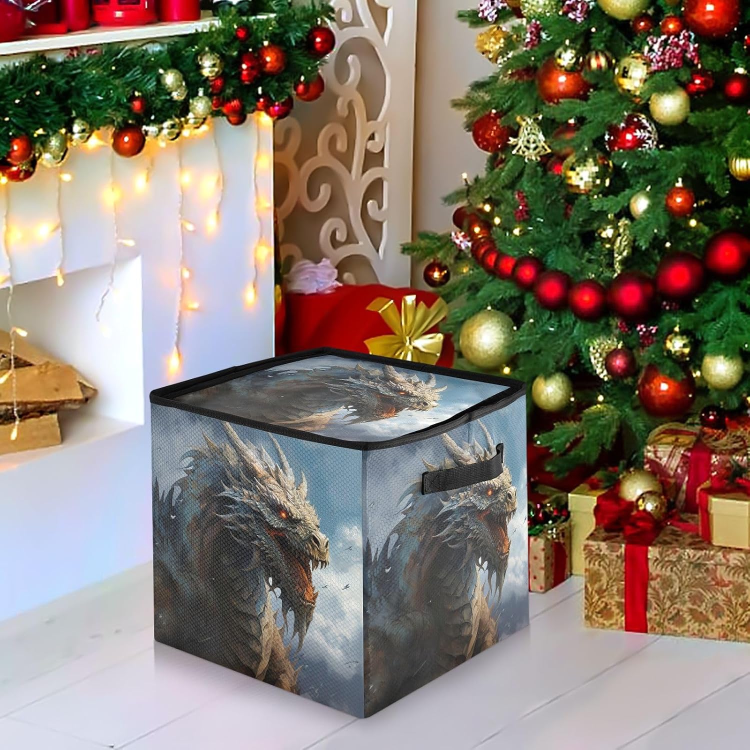 Fierce Dragon 13 Inch Christmas Ornament Storage Box with Lid - Holiday Decor Storage Containers, Stores 64 Ornaments, 3 Inch Cube Compartments