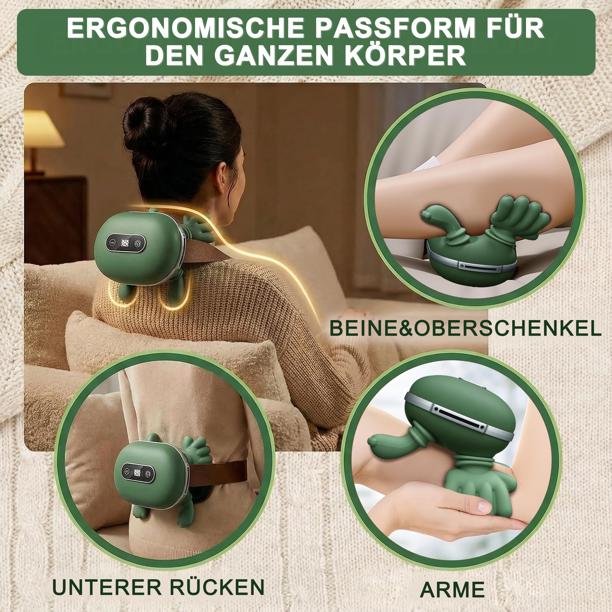 Massagegerät, 4D Nackenmassagegerät, Touchscreen-Tasten, mit 3 Massageprogrammen und 2 Heizstufen, Entspannt die Muskeln und lindert Müdigkeit, Das Perfekte Geschenk für Familie und Freunde.