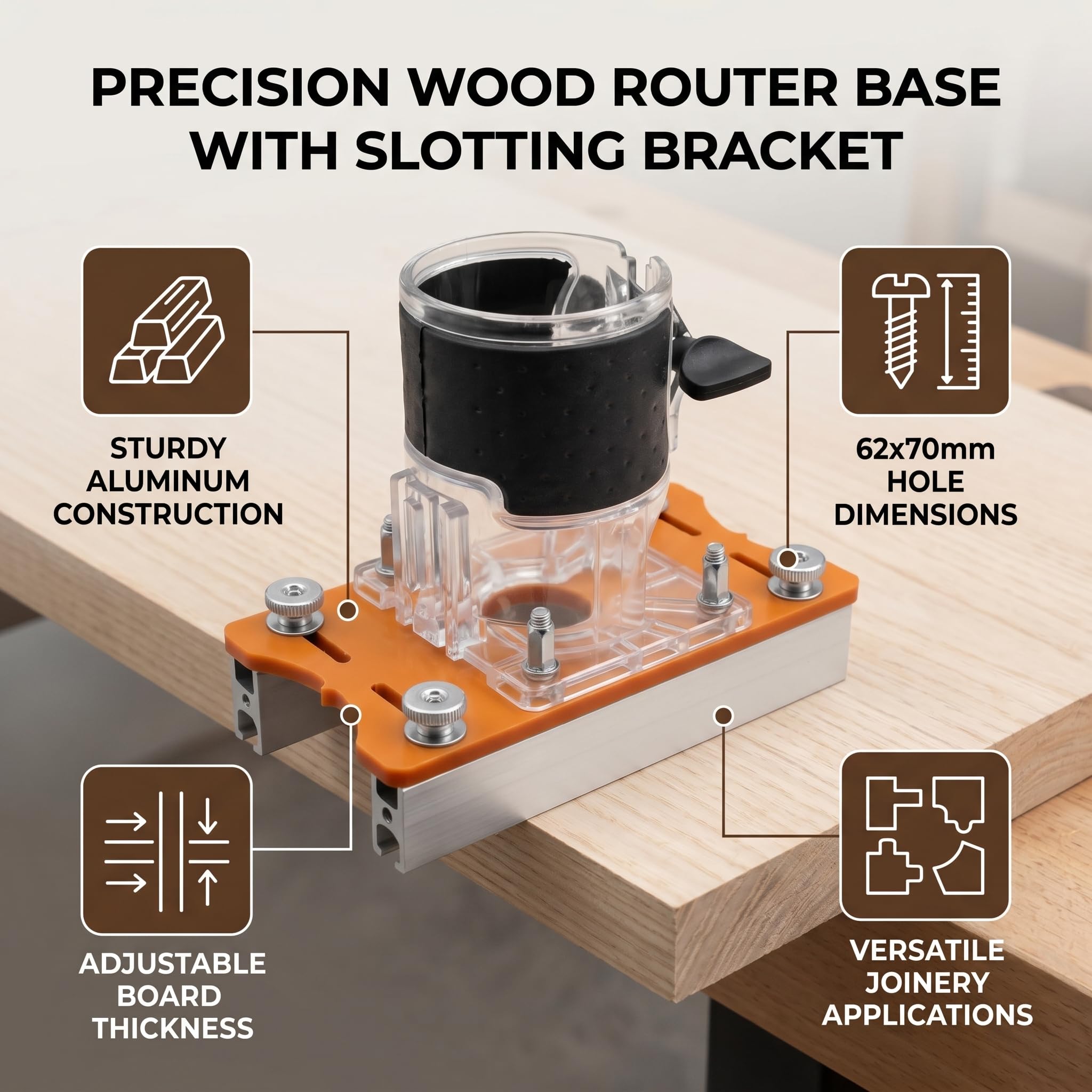 Soporte de Ranurado y Sujeción 2 en 1, Base de Fresadora para Madera con Localizador de Punzón Multifuncional, Herramienta de Carpintería para Mayor Precisión y Estabilidad en Trabajos de Ensamblaje