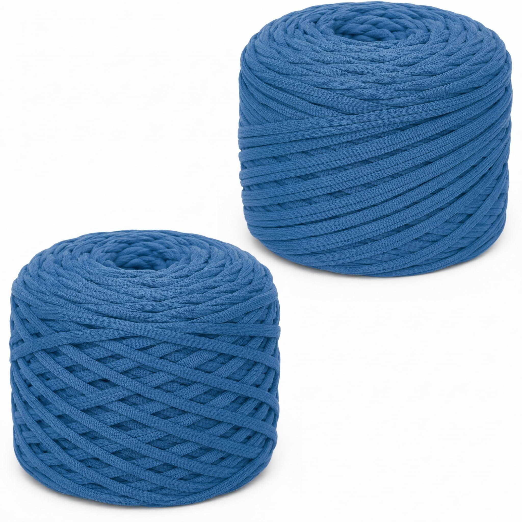 2×285g Pack T Shirt Yarn, Crochet Yarn Chunky Yarn for Hand Knitting, Fabric Strip Wool Yarn for Bags, Baskets, Blankets and DIY Home Decor, 285g Each Roll Chunky Wool (Denim Blue)