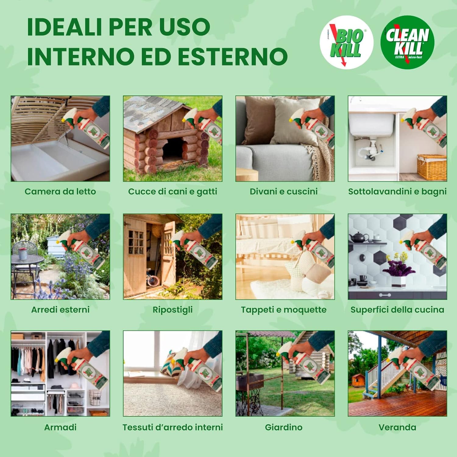 BIOKILL Insetticida Acaricida Microincapsulato No Gas, Ideale per Interni ed Esterni, Inodore e Non Macchia, Resiste a Umidità e Raggi Solari, 375ml + OMAGGIO 100pz Guanti HDPE Monouso (4 Flaconi)