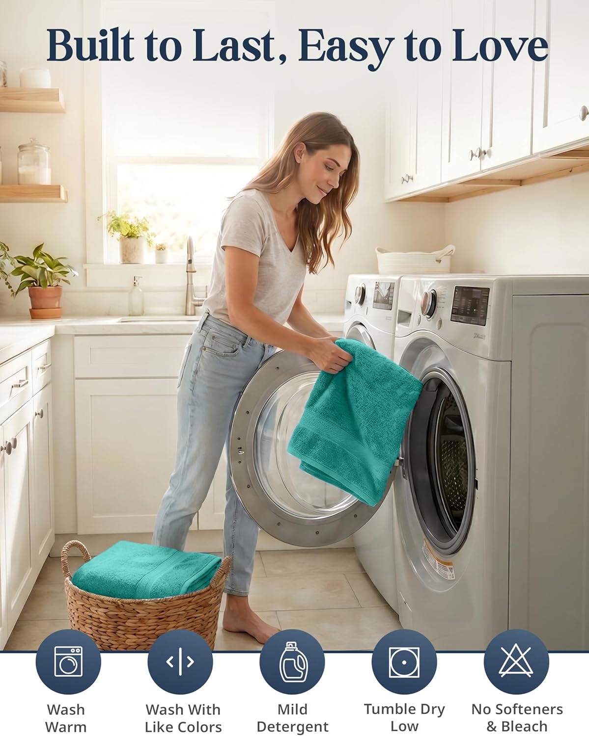 LANE LINEN 100% Cotton Bath Towel Set - 6 Pieces - Softer, Durable & Highly Absorbent - 2 Bath, 2 Wash cloths, 2 Hand Towels for Bathroom - Family Set, Premium Quality & OEKO-TEX Certified - Teal