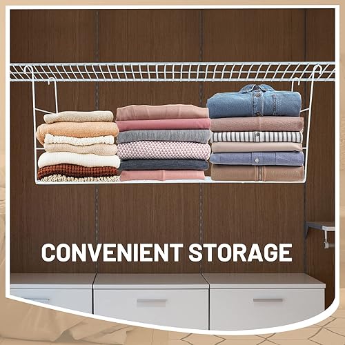 Miniatura 5 de Amylove 4 estantes colgantes de alambre de 24 pulgadas, estante largo de acero para colgar, estante de almacenamiento añadido, accesorio para