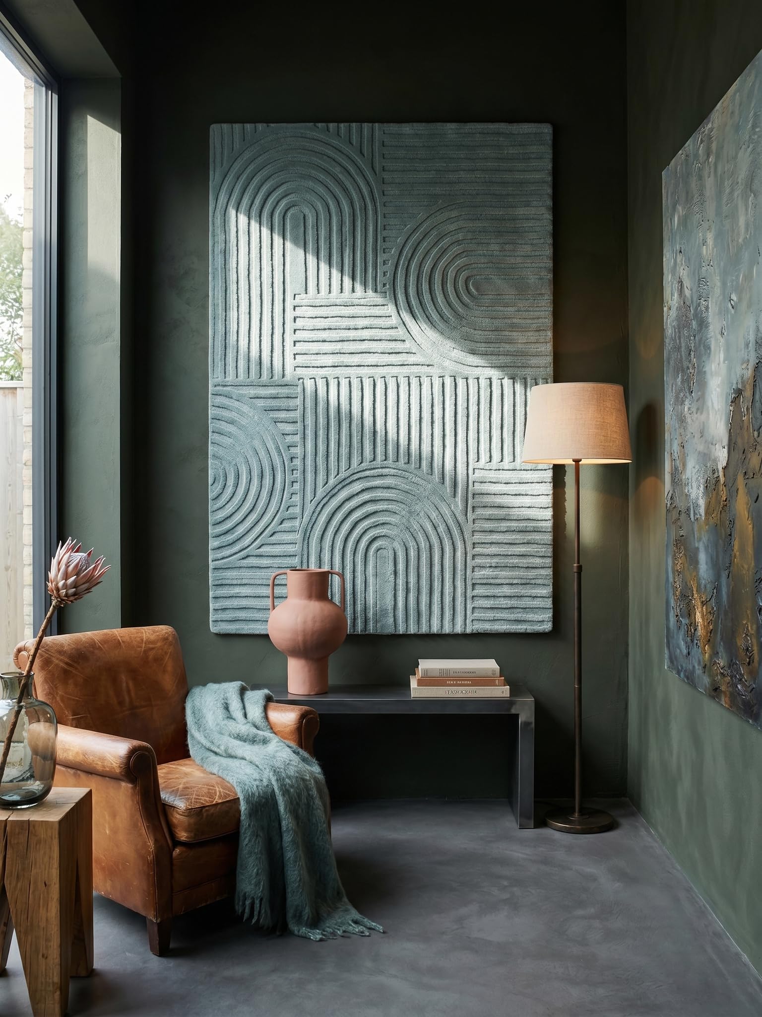 Tapis en Laine Motif Géométrique Dense et Robuste Bleu Canard-Bleu 200 x 290 cm Salle à Manger | Leven