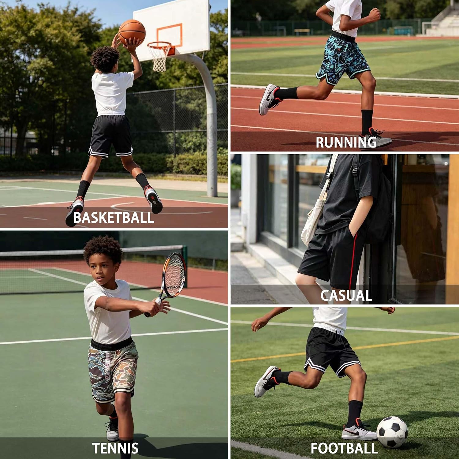 3 Pack Boys Basketball Shorts,Youth Athletic Shorts with Pockets