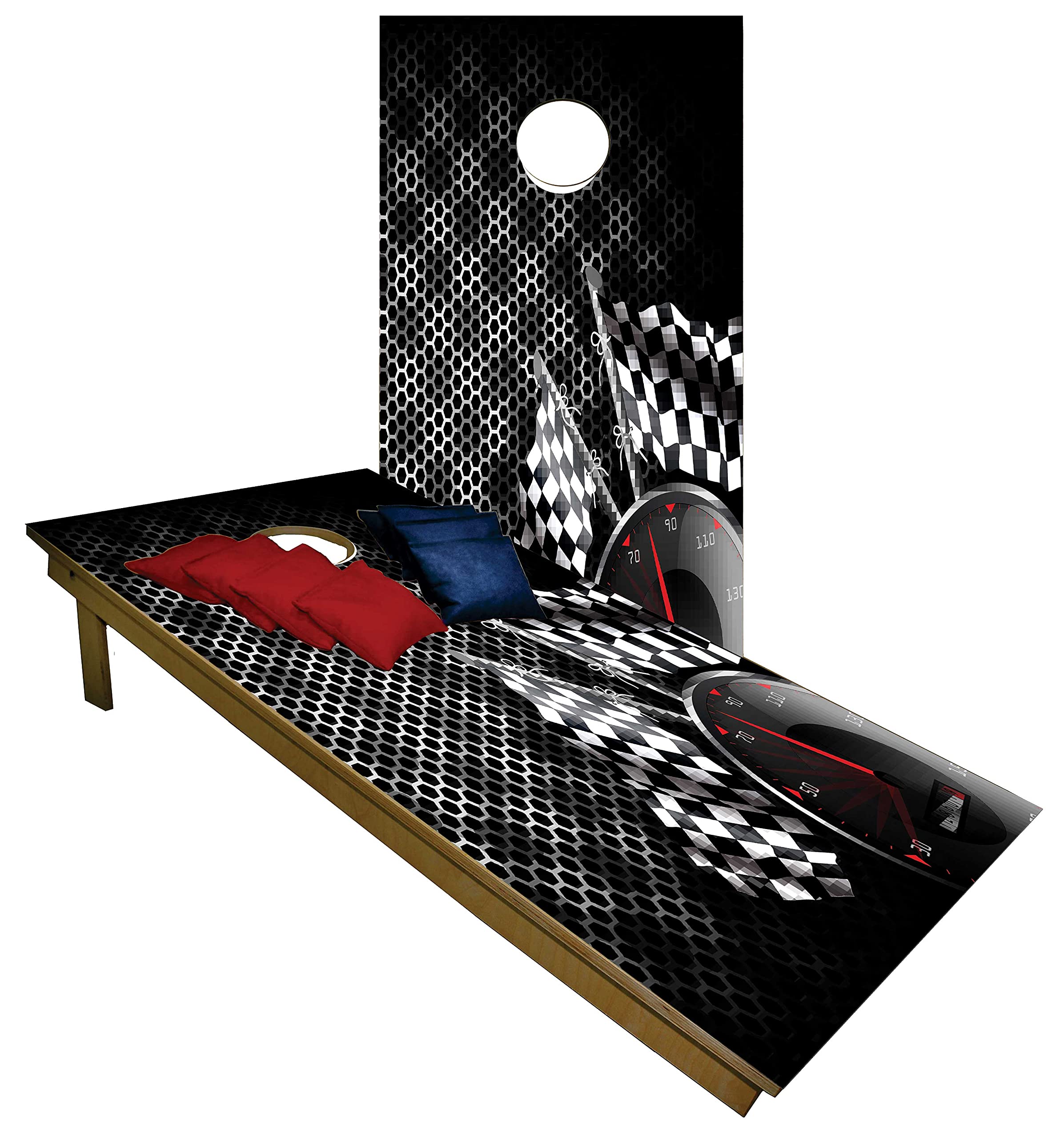 Cornhole Set -Checkered Flag Race Tailgate Cornhole Boards w Set of 8 Cornhole Bags!697