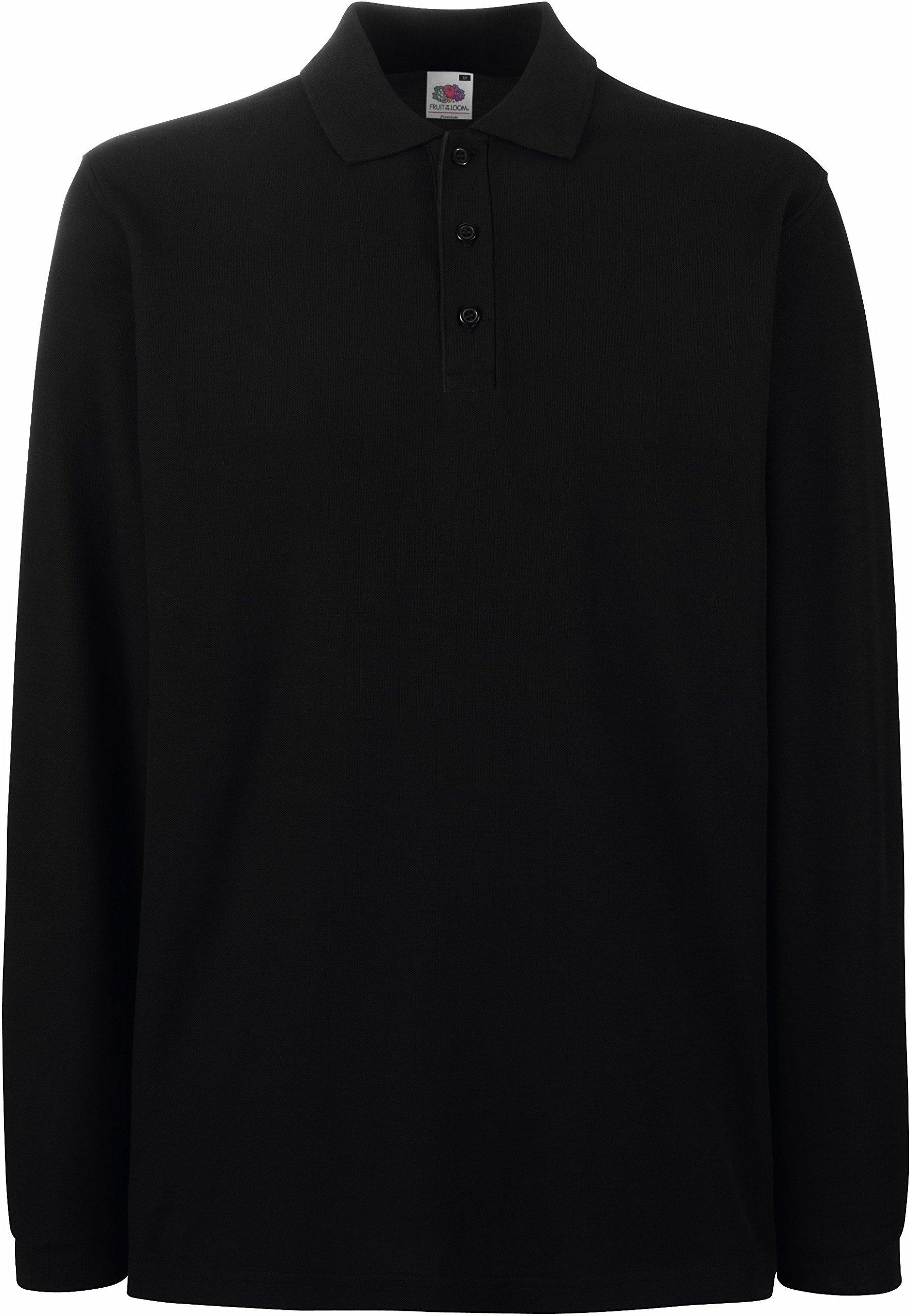Fruit of The Loom Premium Long Sleeve Polo Shirt Black 3XL