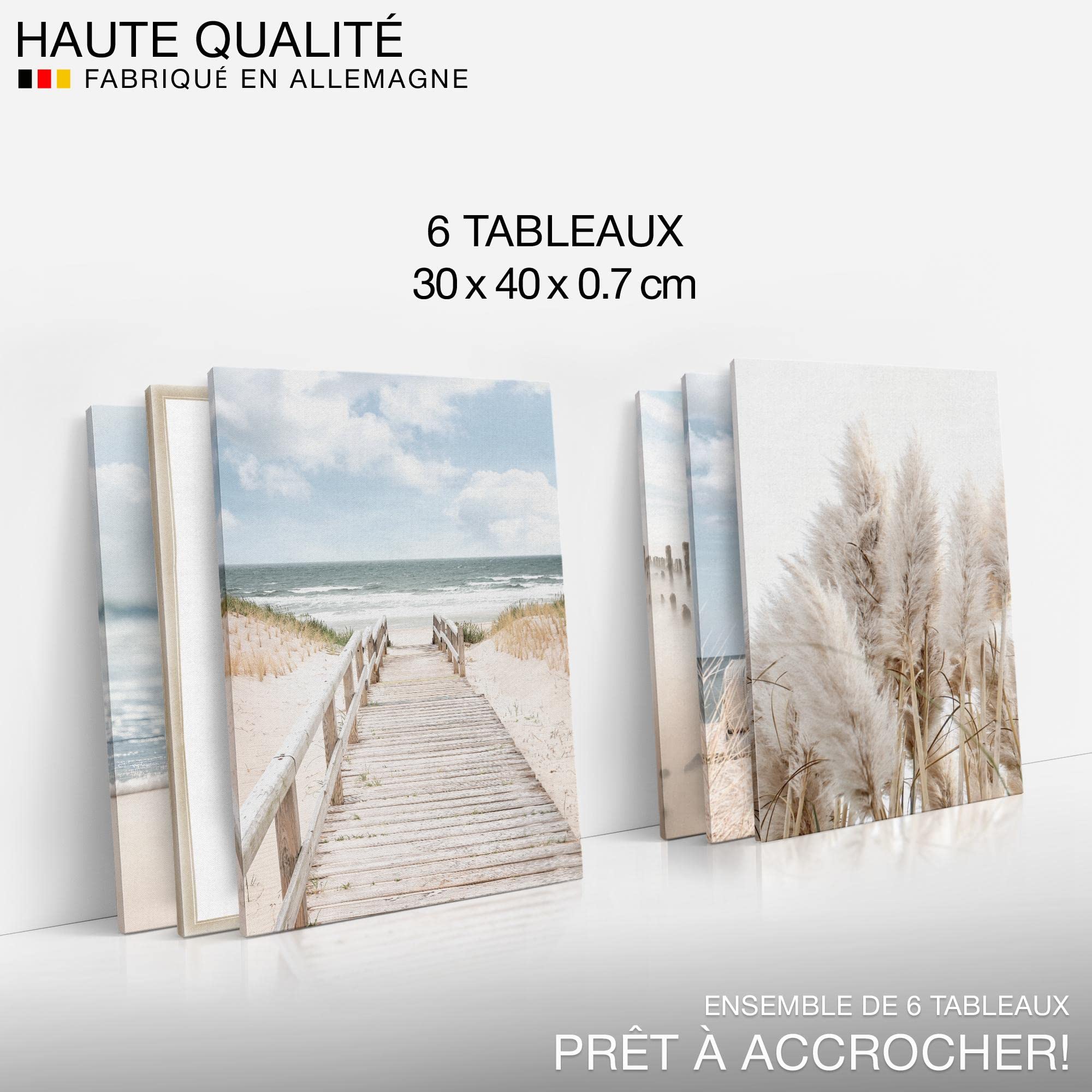 Novart- Tableau Décoration Murale- Plage et Mer- Decoration Chambre Salon- Prêt à être Accroché- 6 Cadres de 30x40 cm- Beige- N007865a