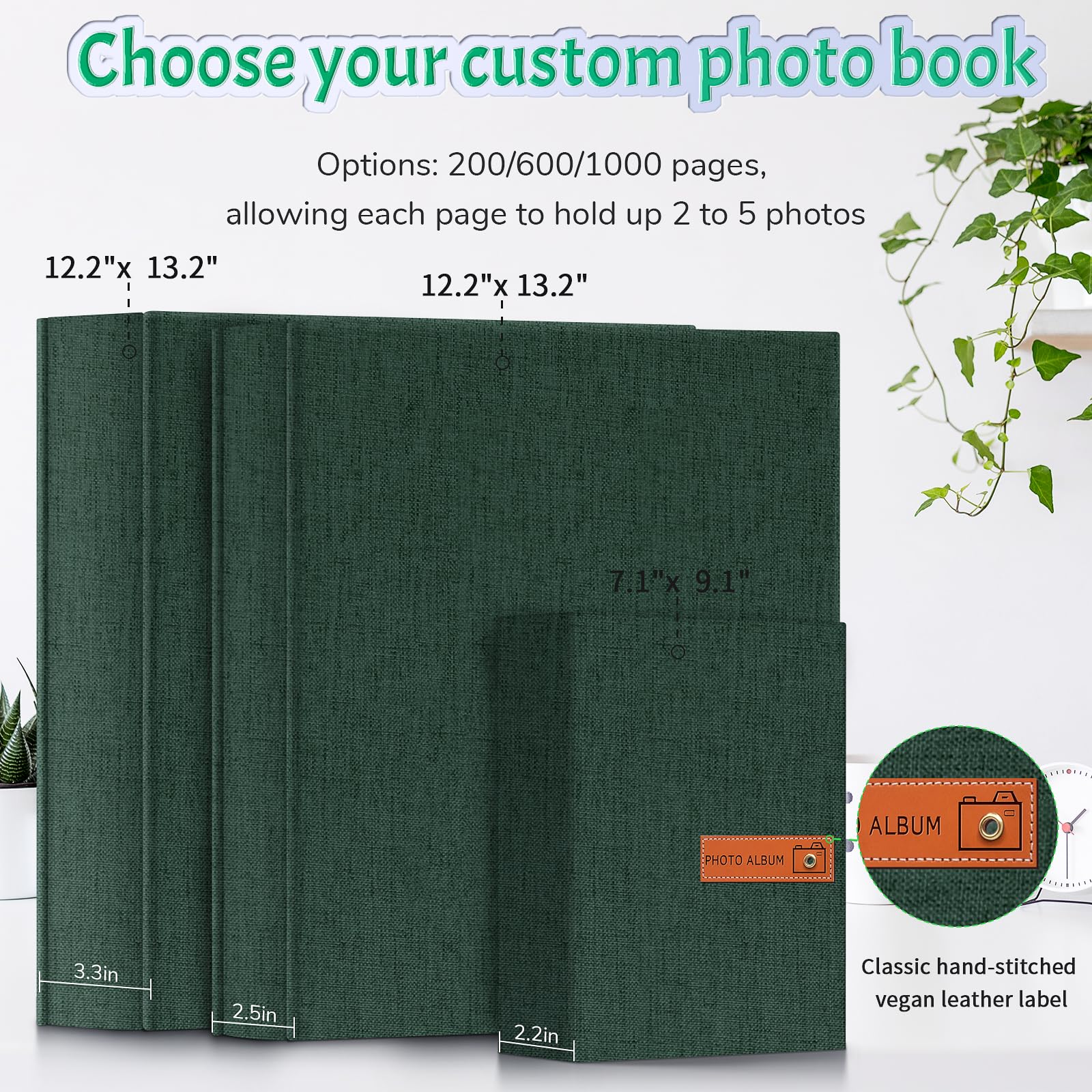 Popotop Album fotograficzny 10 x 15 cm, 200 kieszeni z etykietami, czarne pionowe i poziome kieszenie, książka z obrazkami, na ślub, podróż, urodziny, do szkoły