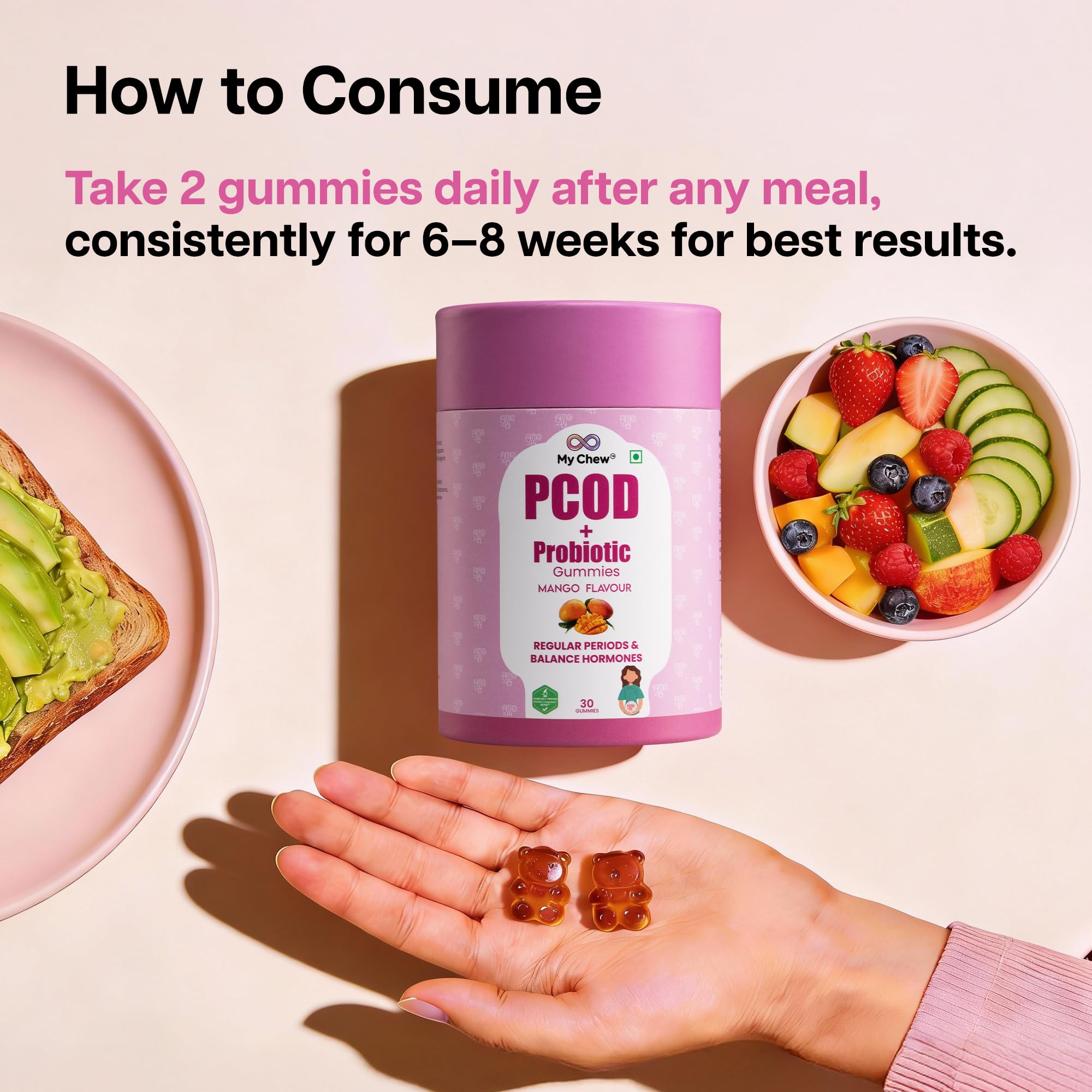 My Chew Probiotic PCOD Gummies,1 Billion CFU Clinically Proven, Inositol Supplement for Hormonal Balance & Fertility Support, With Myo-Inositol, D-Chiro Inositol, Folic Acid, B-Complex,30 Gummies — Amazon image 8
