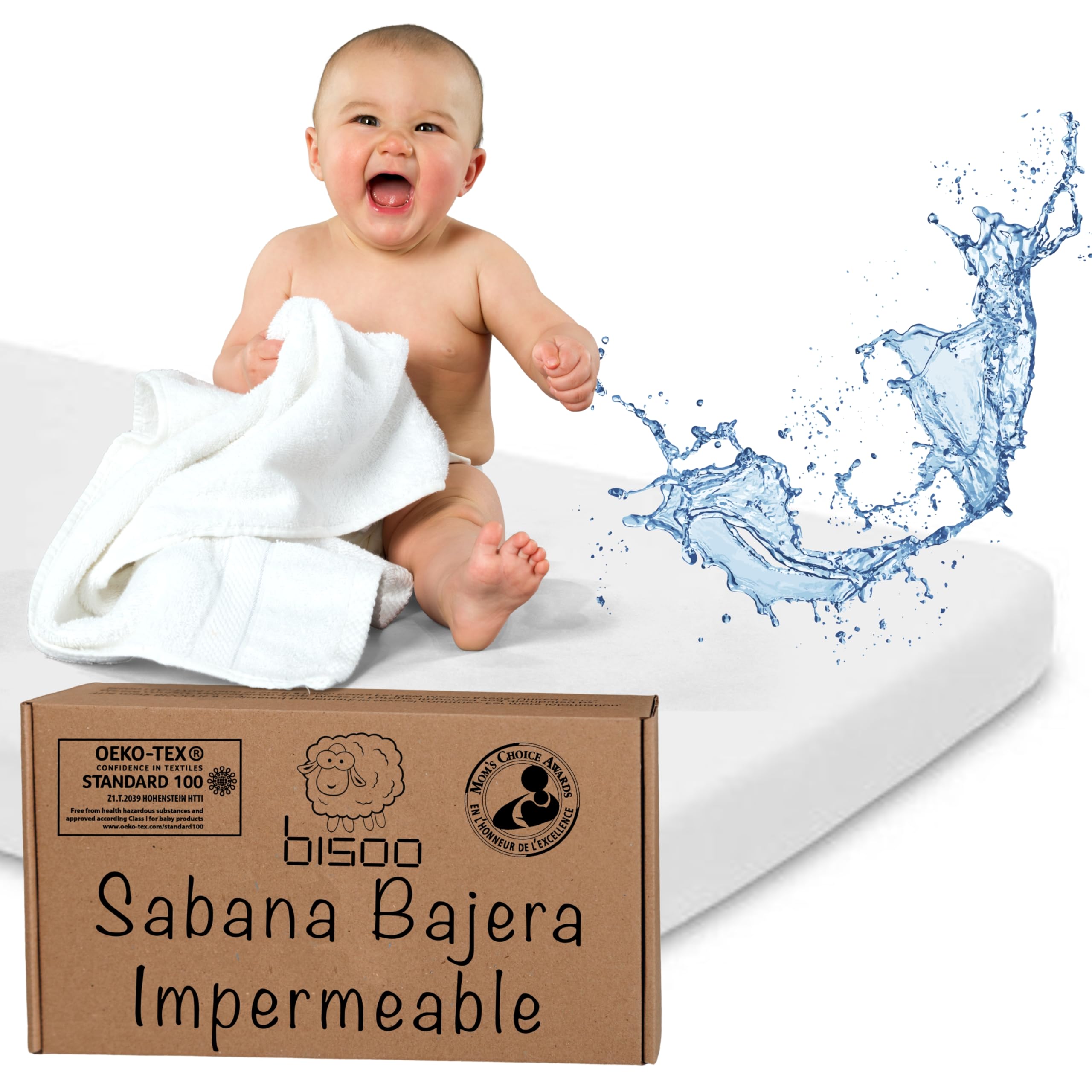 Bisoo Sabanas Carrito Bebe - Sabanas Bajeras Impermeables para Carro Capazo Cochecito - Fundas Protectoras Ajustables 100% Algodon Jersey Oeko-Tex - 1 Sabana Impermeable Blanca 37x80/80x40 cm