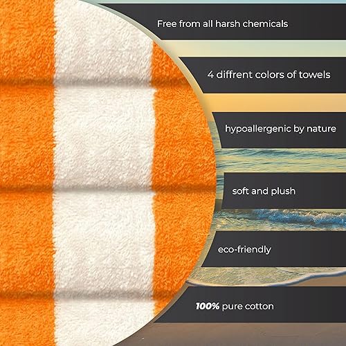 Cabana Stripe - Toallas de playa grandes (29.9 x 59.8 in), 100% algodón hilado en anillo, toallas de piscina de secado rápido y altamente