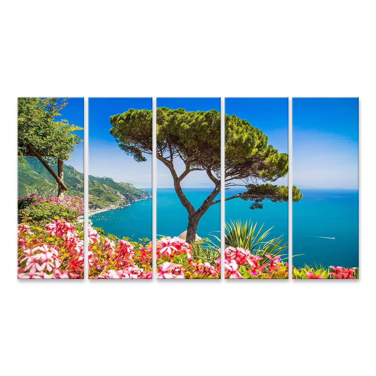islandburner Primer cuadro sobre lienzo árbol junto al mar con flores y cielo azul imágenes murales carteles