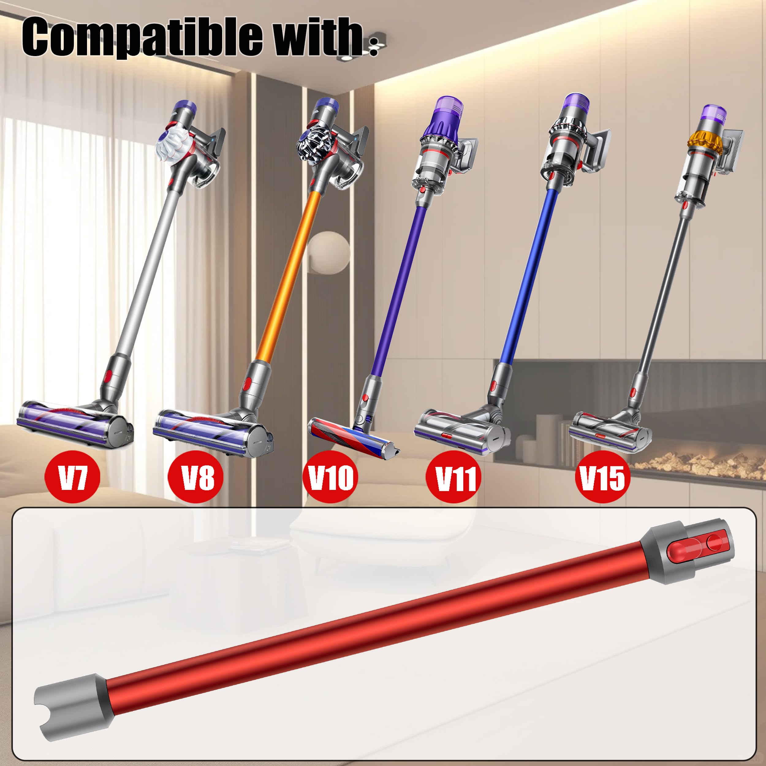 Tubo Prolunga compatibile per Dyson V7 V8 V10 V11 V15 Asta Telescopico in Alluminio, Lunghezza 72cm, Connettore a Sgancio Rapido - Rosso