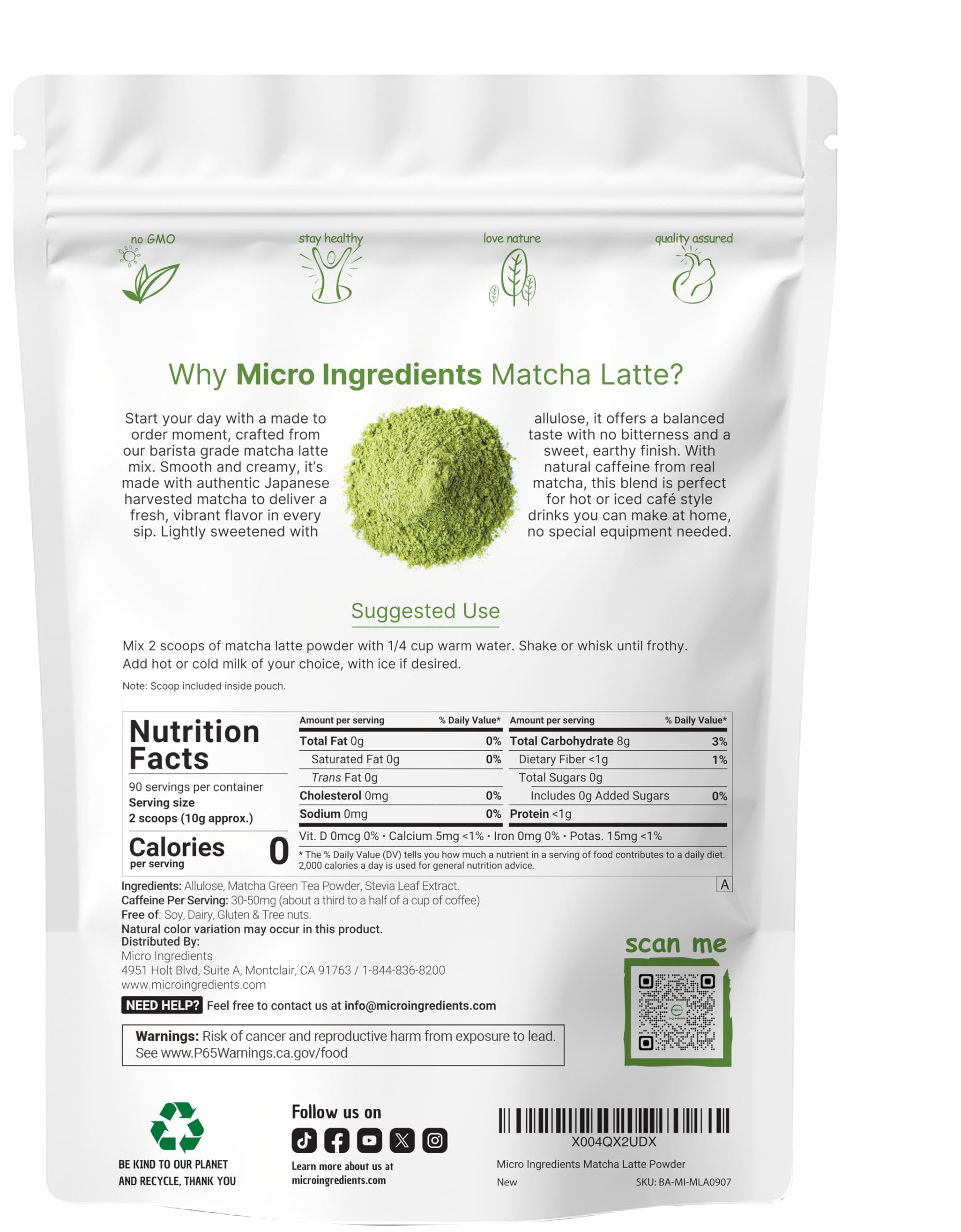 Matcha Latte Powder 2lbs Sugar Free Caf Style Drink Mix Sweetened Instant Matcha for Tea Smoothies Iced or — view 2