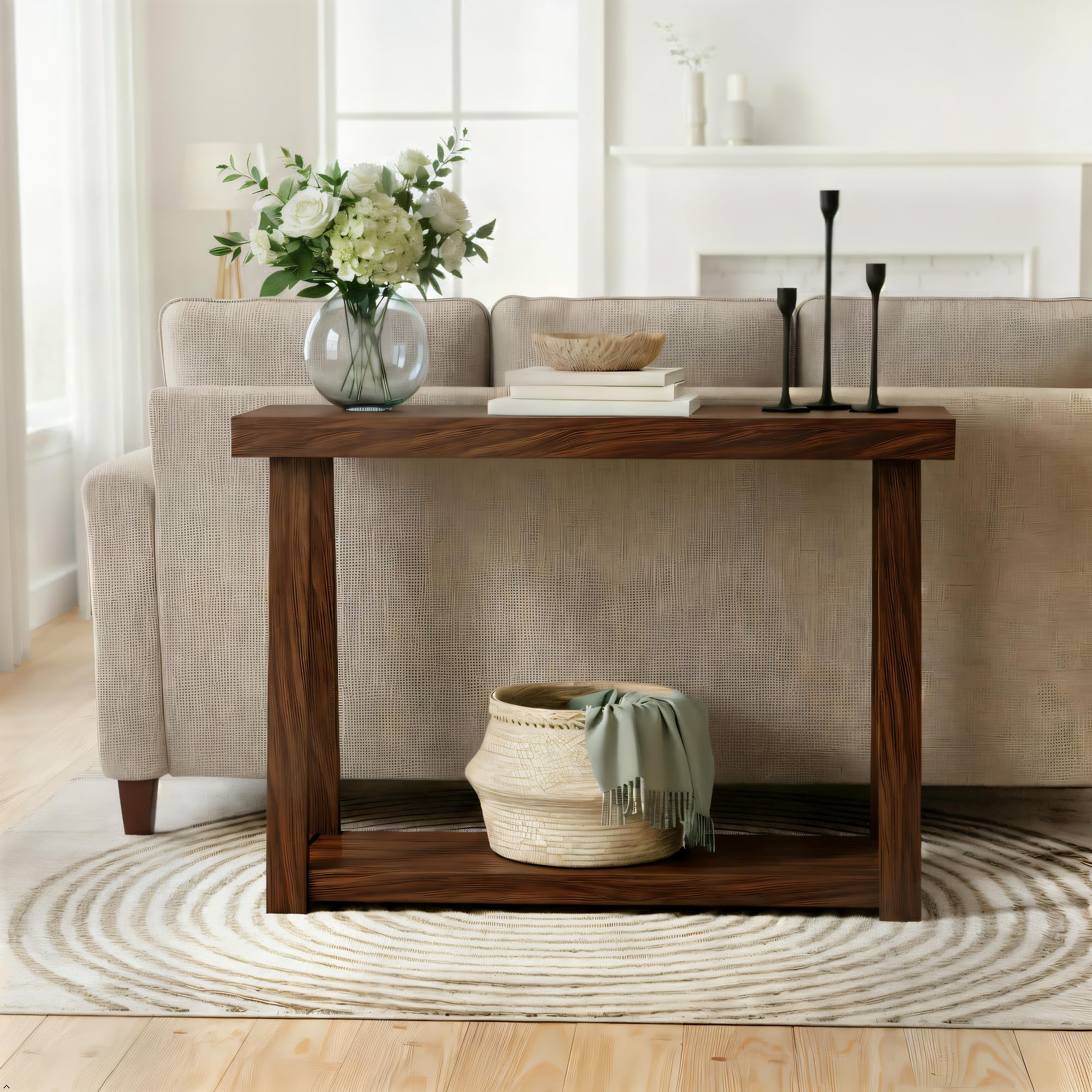 Plank+Beam Classic Console Table, with Shelf, 46 Inch, Walnut | Non-Toxic Finishes, Versatile Design, Built-In Storage, Elegant Details, Easy Assembly, Quick Setup, Solid Wood