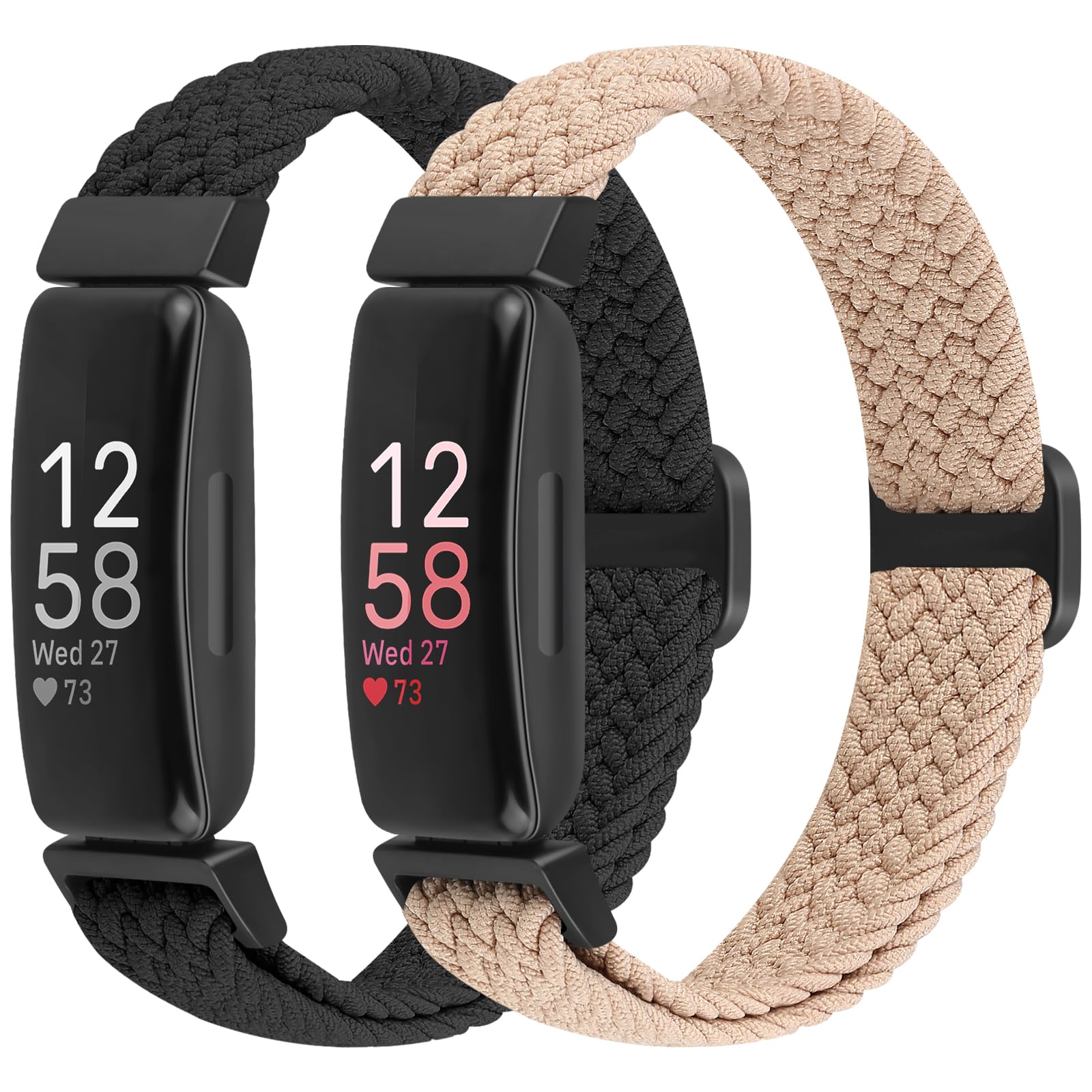 BTTNG 2 Pack Elastic Braided Straps Compatible with Fitbit Inspire 3/ Inspire 2/Inspire/Inspire HR/Ace 3/Ace 2 Women Men Kids