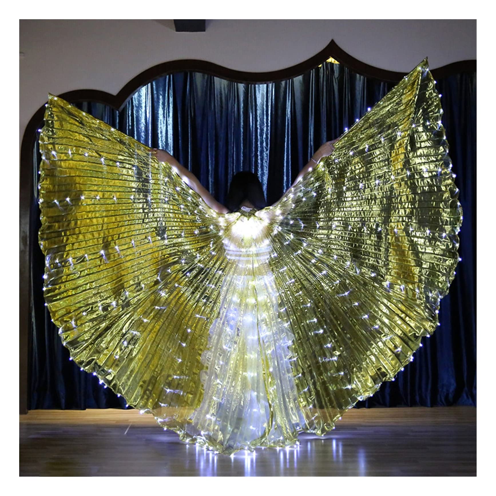 Ala da ballo, Ali d'argento del mantello, Ala di danza del ventre a LED, Ali ad angolo Bagliore Performance Costume da ballo Ali di danza indiana for adulti, Rosso (Colore : Red) ( Color : Gold )