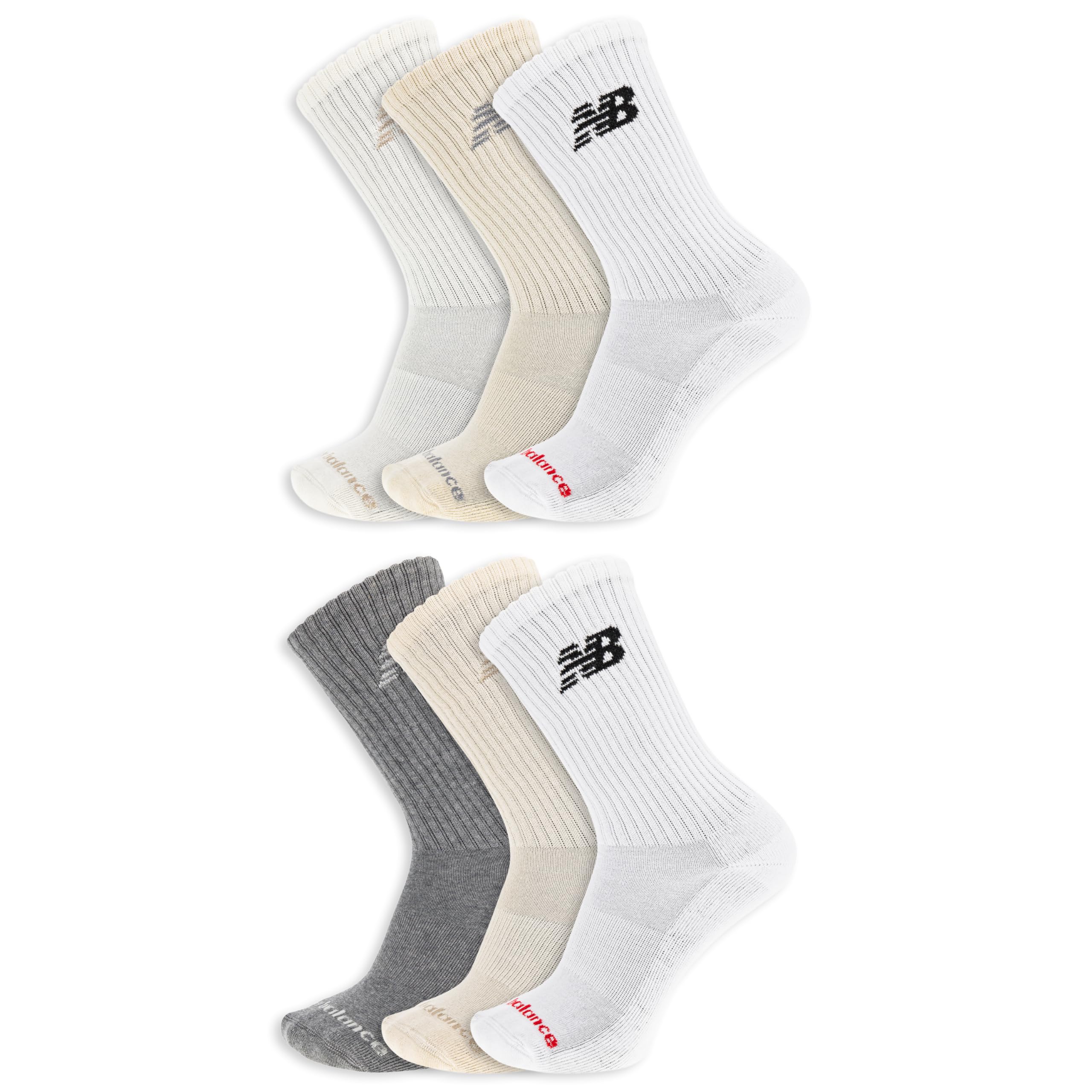 New Balance Unisex-Adult's Men's and Women's Everyday Ankle Socks-6 Pairs-Cushioned Durable Reinforcement, Crew-White Assorted, Large
