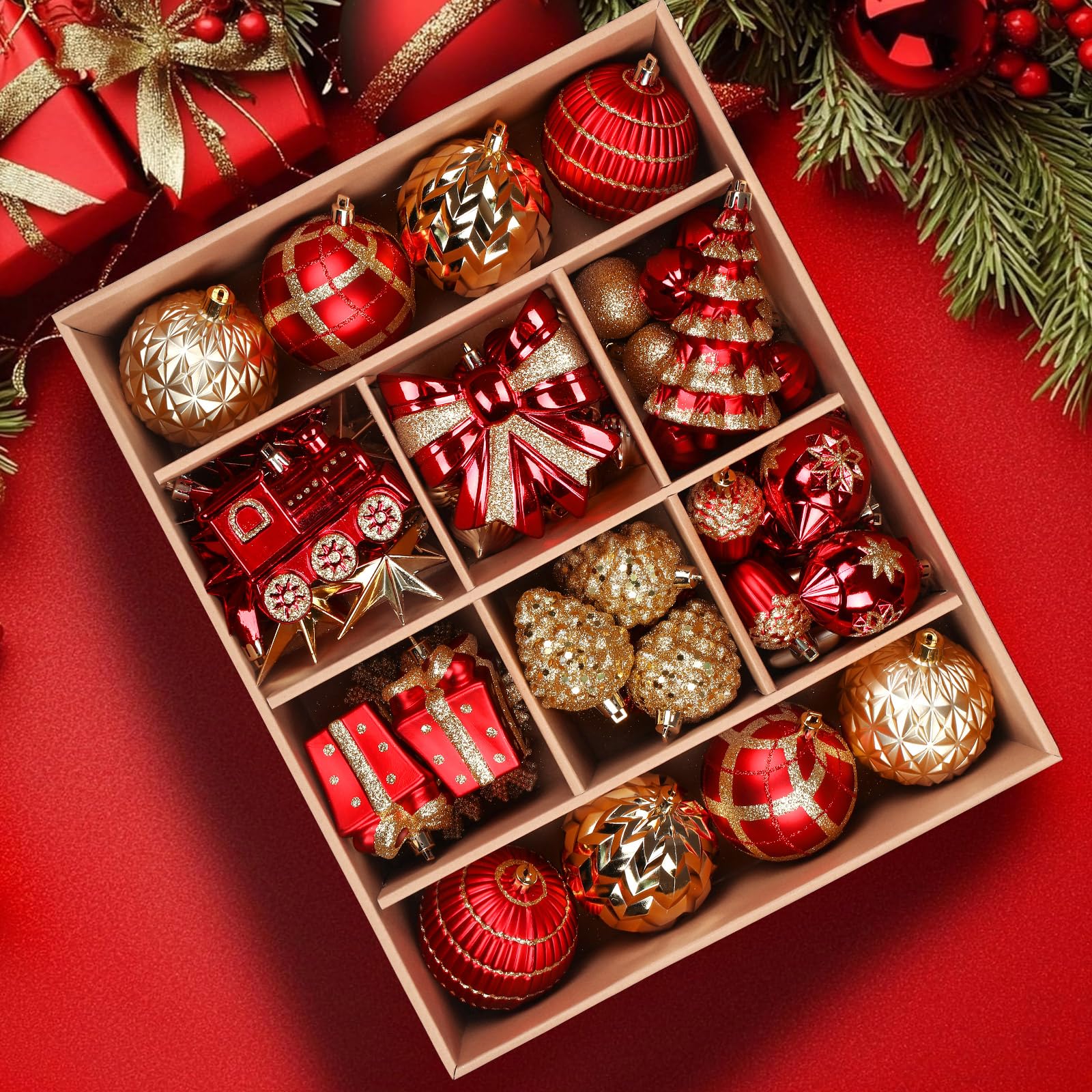 Alupssuc 82pcs Christmas Baubles, Ornaments for Christmas Tree Decorations