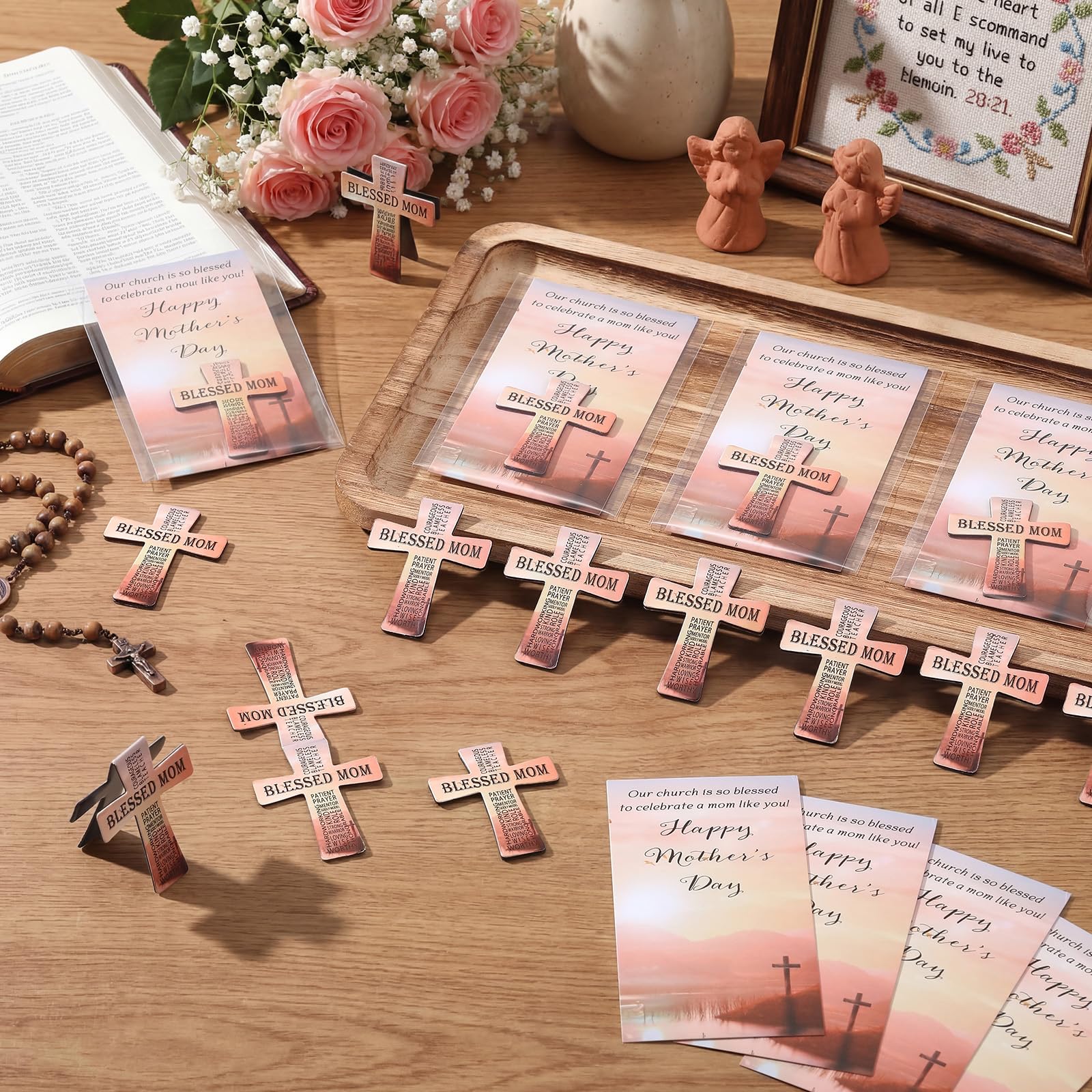 Spakon 30 Set Christian Mother's Day Gifts Religious Cross Bookmarks for Church Menbers Blessed Mom Magnet Bookmarks and Bible Verse Cards Appreciation Gifts for Book Lovers Devotional Study Guide