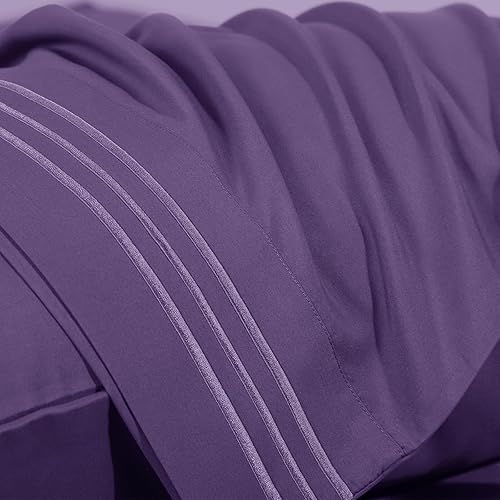 Miniatura 5 de CozyLux Hotel Luxury California King - Juego de sábanas de microfibra bordada de 4 piezas de la serie 1800, doble cepillado, bolsillo profundo de 16