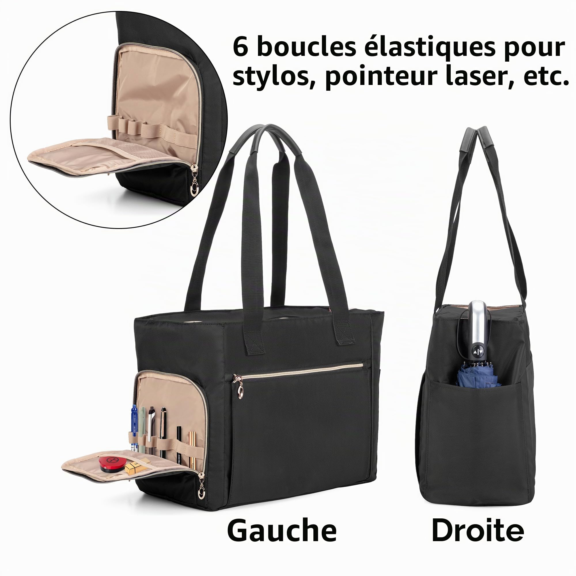 CURMIO Sac Enseignant Femme pour Travail, Grand Cartable Professeur, Noir
