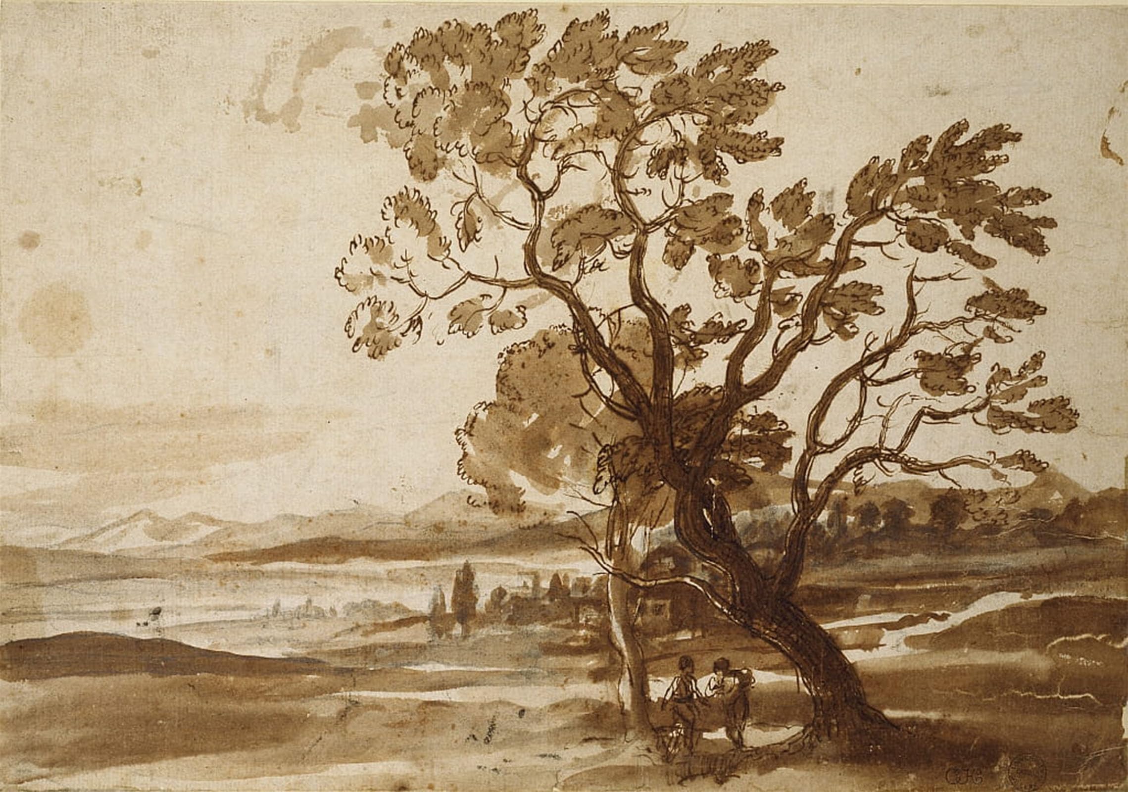 ARTXLXXBN Famous Painting Art Wall Decor Abstract Art Picture Landscape with Two Trees by Claude Lorrain Animal Pictures for Home Decor 60x90cm