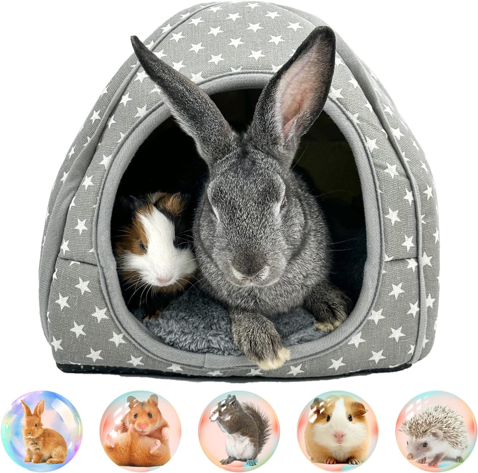 XMPEKO Guinea Pig Bed Hideout,Large Star Pattern Cozy Rabbit Hideaway Hide Cage Accessories For Samll Animal Rat Ferret Bunny Chinchilla Hedgehog Hamster - Gray