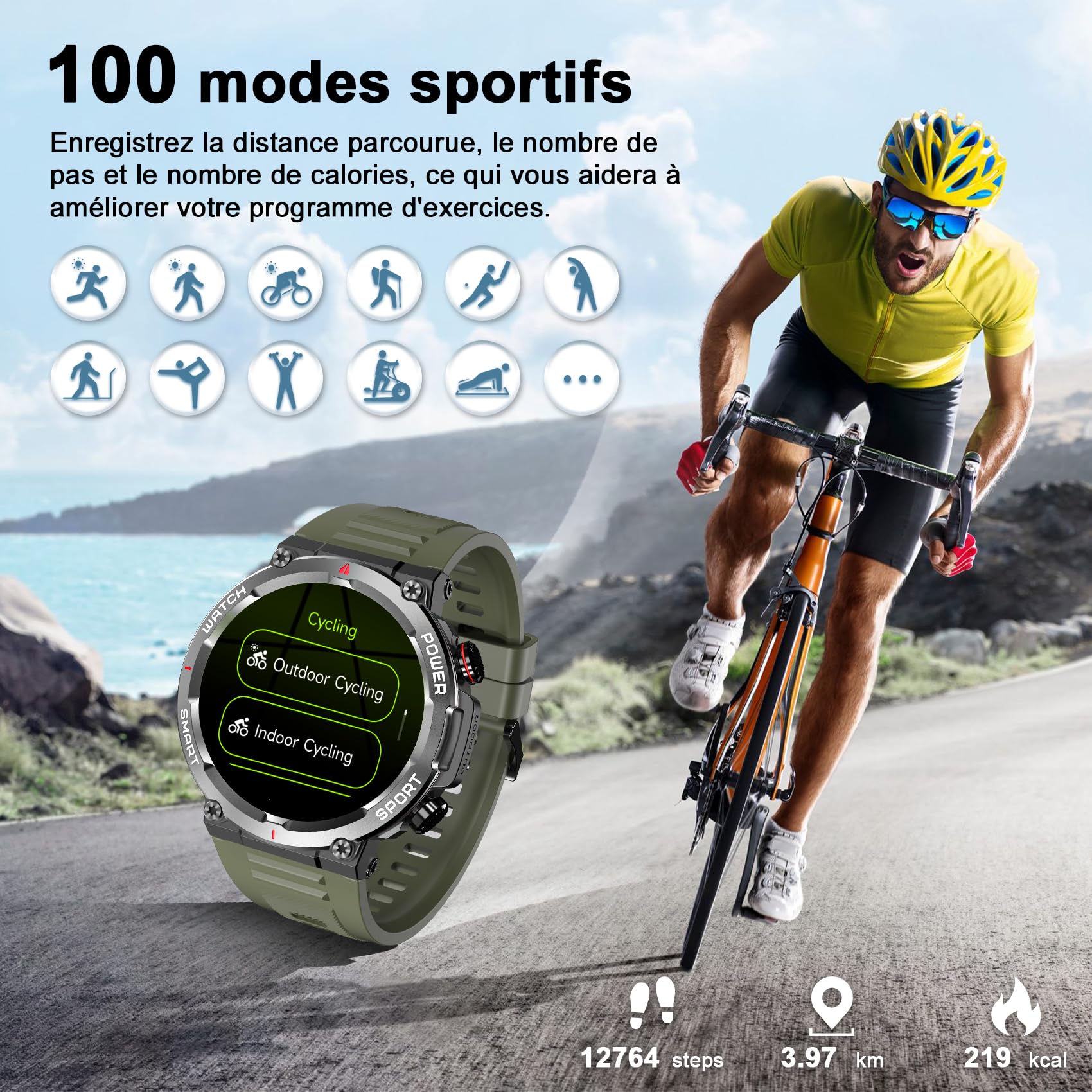 Blackview Montre de Fitness 1,39 Pouces pour Hommes et Femmes avec Saturation en oxygène du Sang et Surveillance du Sommeil, 100 Modes Sportifs, étanchéité IP68 (Disponible pour iOS et Android).