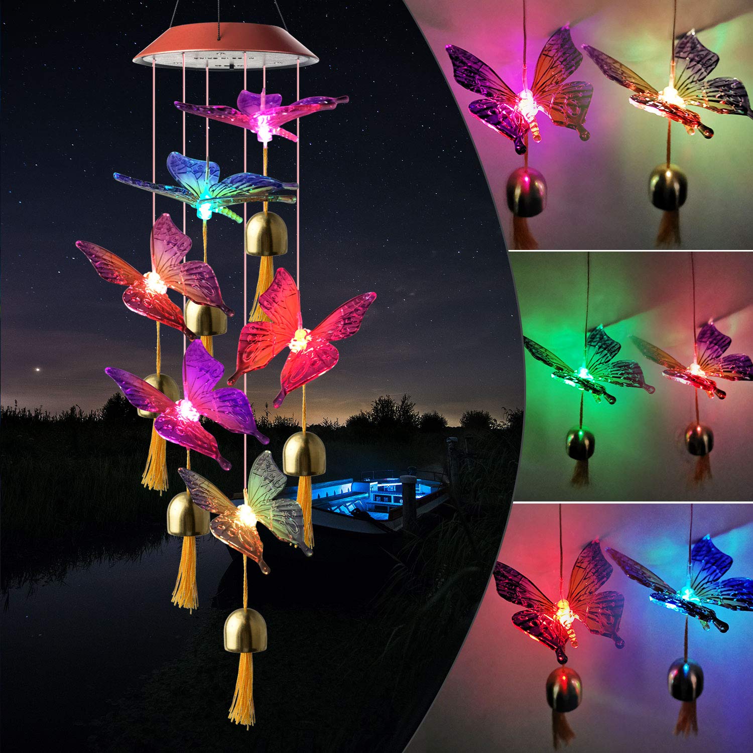 Butterfly Solar Gifts, Gifts for Women, Gifts for Mom, Gifts for Grandma, Garden Lawn Yard Decor, Butterfly Decorative Mobiles, Butterfly Wind Chimes