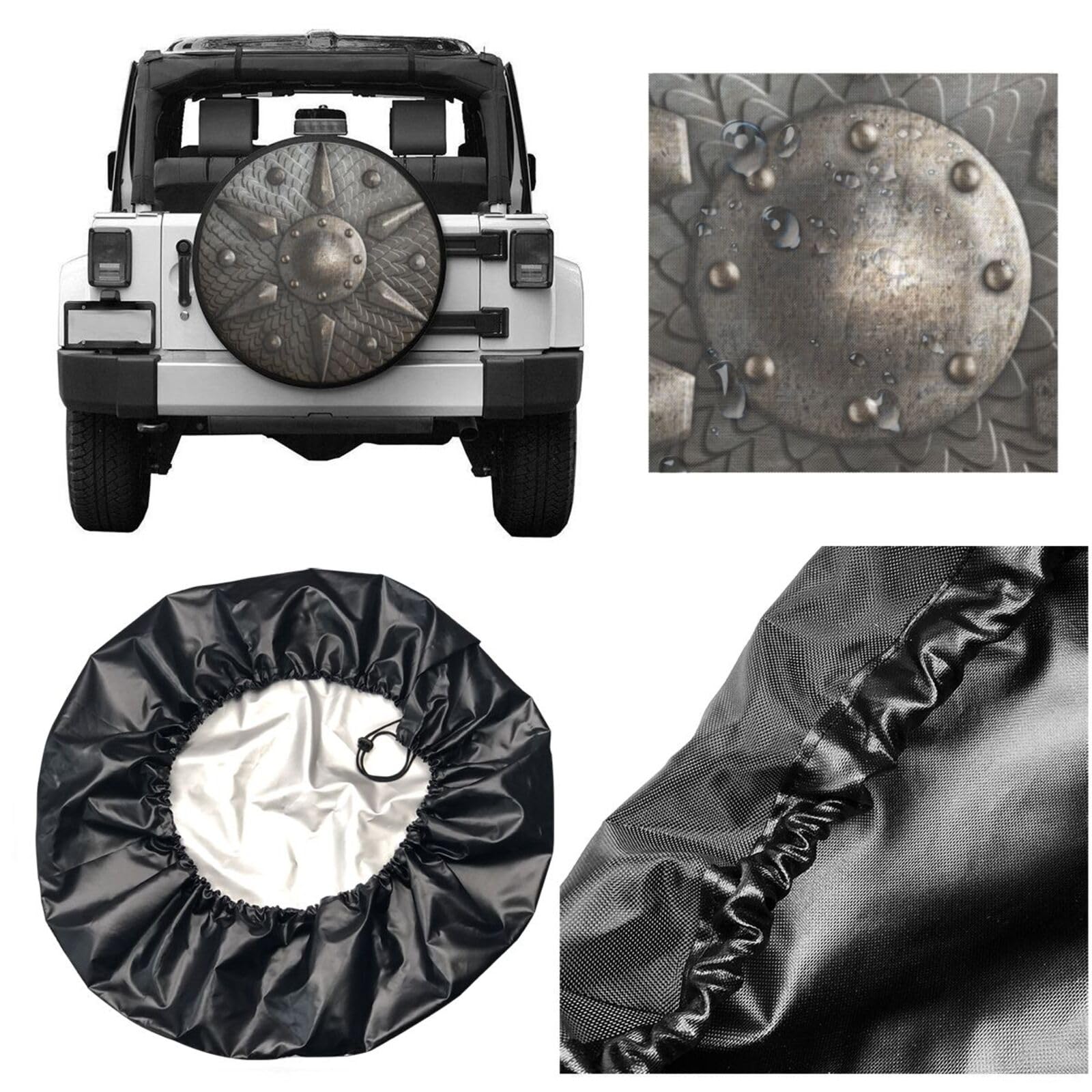 Housse de Pneu de Secours Ronde en métal Viking rétro médiévale, résistante aux intempéries, Housse de Pneu Universelle pour remorque, VUS, véhicule Tout-Terrain, Camping-Car, 40,6 cm