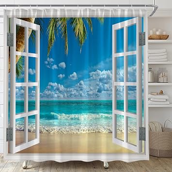 Tropical Beach Palm Tree Summer Shower Curtain for Bathroom,70x70 Inch