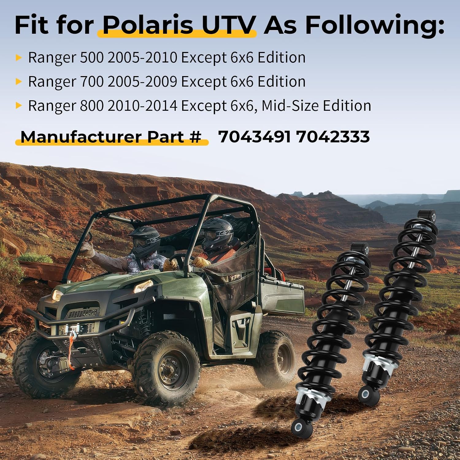 M MATI Rear Shocks for Polaris Ranger 500 700 2005-2010 Ranger 800 2010-2014 7043491 7042333