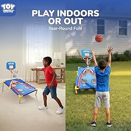 3-in-1 Toss Game for Kids - Bean Bag Toss, Ring Toss & Mini Basketball Hoop Indoor Outdoor Cornhole Style Carnival Game for Backyard Fun - Easy Setup, Portable Play for Birthday Party Gift for Boys