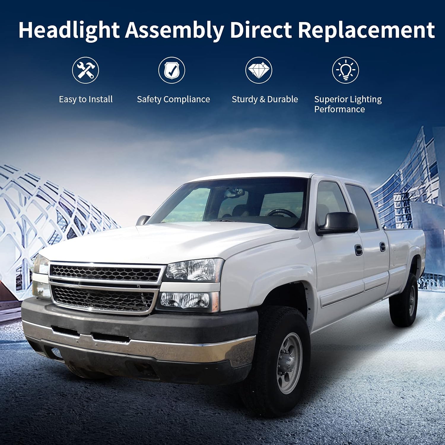 AUTOSAVER88 Headlight Assembly Compatible with 2003-2007 Chevy Silverado Avalanche 1500 1500HD 2500 2500HD 3500 Classic Pickup Headlamp Replacement Black Housing Amber Reflector Clear Lens