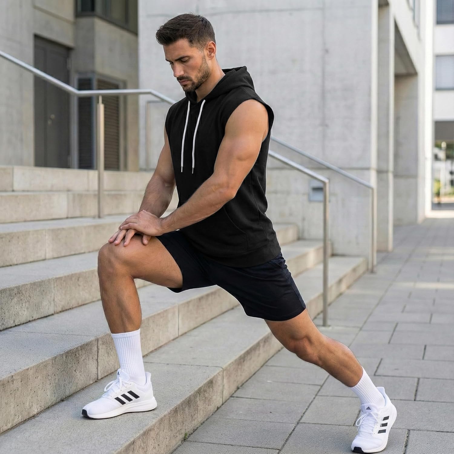 Ohoo Men's Workout Hooded Tank Tops Muscle Cut Off Sleeveless Gym Hoodies - Image 2