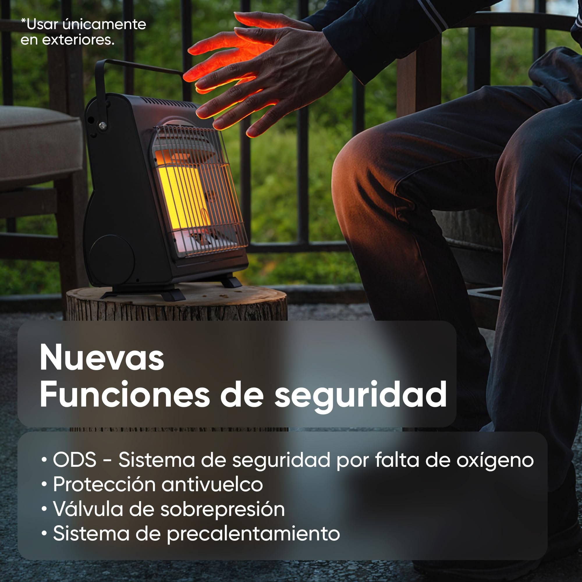 EVOCAMP mini calefactor de gas butano, calefactor portátil para camping de 1,7 kW, calefacción de gas de cerámica para uso en exteriores con sensor de agotamiento de oxígeno (ODS)