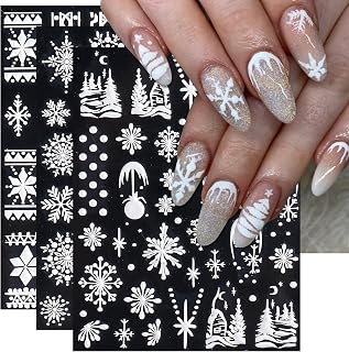 Embossed Large Snowflake Nail Stickers, 3 Sheets Christmas Knitted Snow Self-Adhesive Nail Art Decals for Women Girls DIY 5D Winter Xmas Tree Manicure