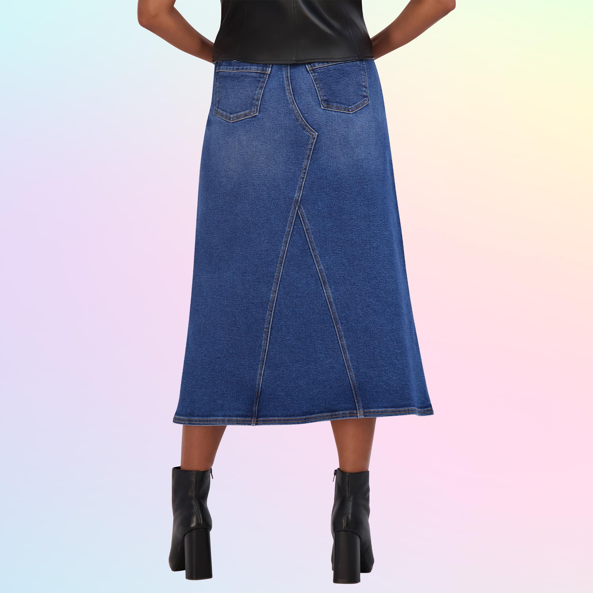 Savi Parker Denim Umstandsrock Maxirock mit Taschen - A Linie Umstandsjeans über dem Bauch Lange Schwangerschaft Jeansrock