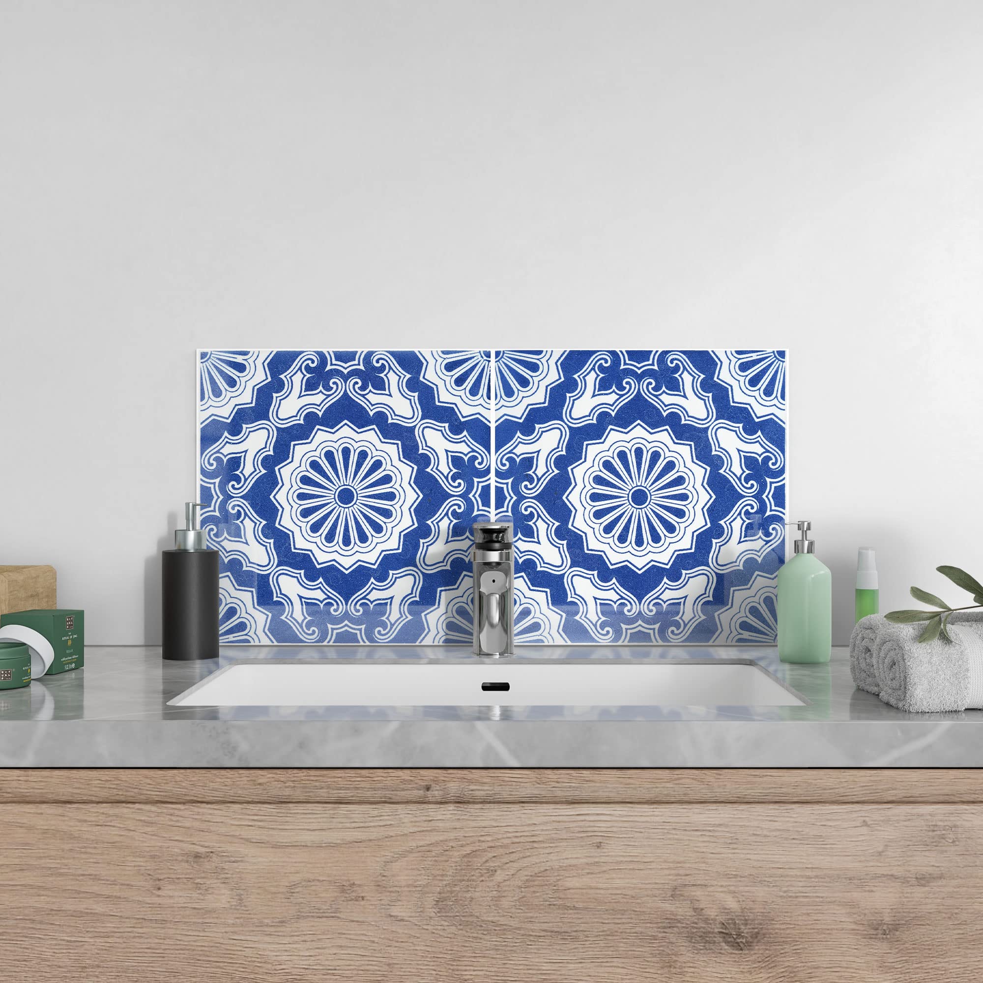 DEQORI Keukenachterwand, glas, wandmotief met gouden structuur, 80 x 40 cm, achterwand voor badkamer of fornuis, spatbescherming voor keuken en badkamer, moderne decoratie voor tegelspiegels