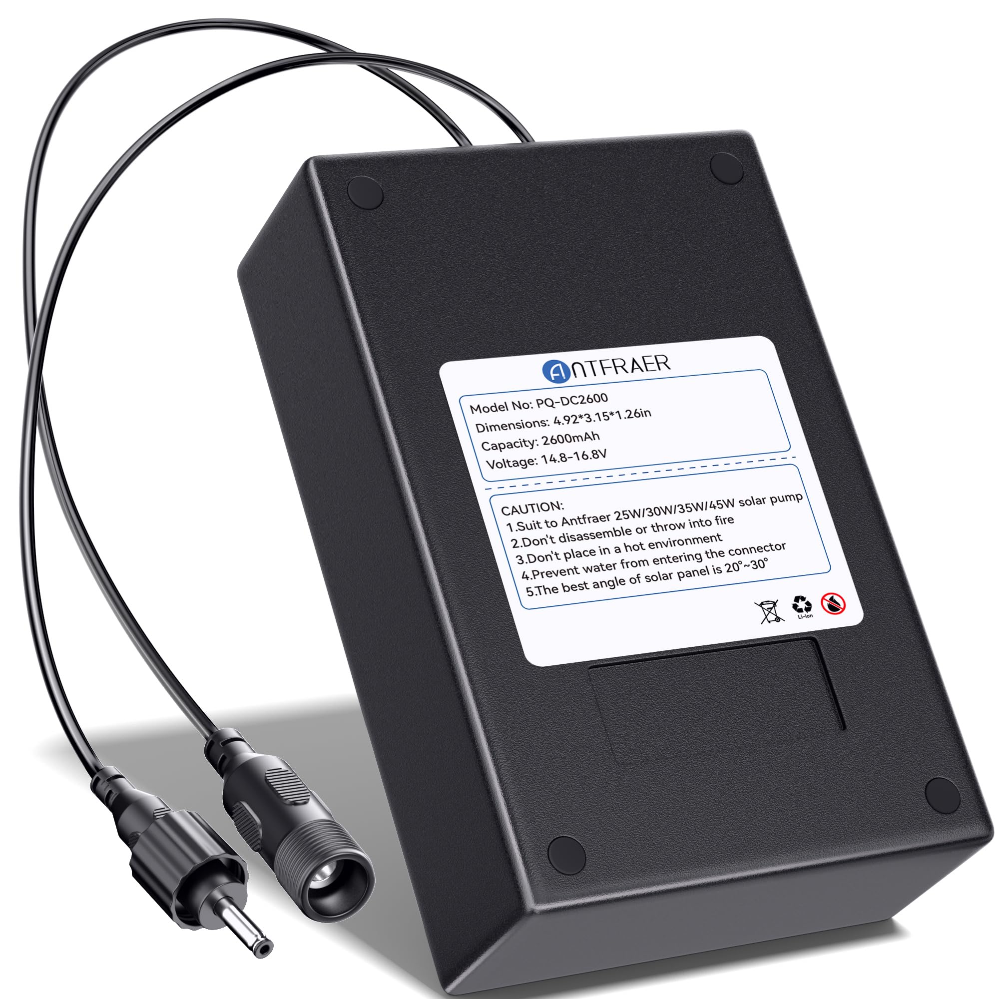 Antfraer Solar Water Pump Battery Backup, 14.8V-16.8V 2600mAh Solar Fountain Pump Battery Pack Rechargeable for Antfraer 25W/30W/35W/45W Solar Fountain Pump Kit