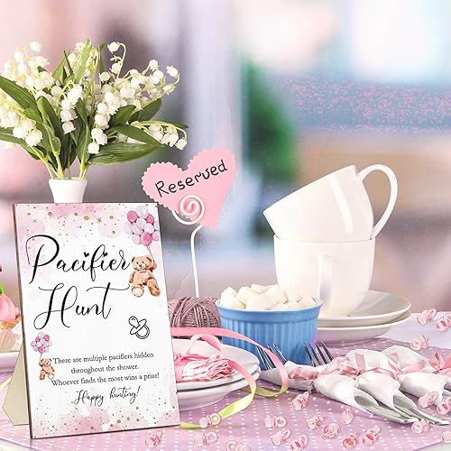 Miniatura 6 de Roowest Juego de 51 piezas de chupete para baby shower, incluye letrero de madera de caza de oso con temática de oso con 50 chupetes acrílicos para