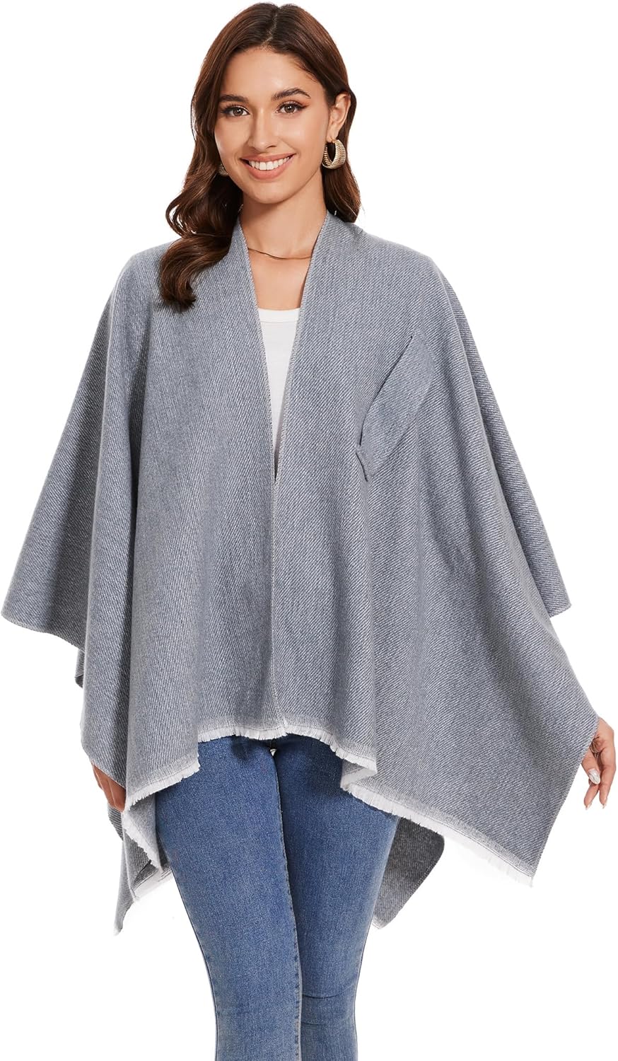 Shawl Wraps for Women, Elegant Knitted Cape Open Front Poncho Scarf Blanket Cardigan Coat for Autumn and Winter - Image 2