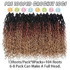 Col Bling Ombre Goddess Locs Crochet Hair 14 Inch 8 Packs Faux Locs Crochet Hair for Women 3 Tone Boho River Locs Hair with Curly Ends Synthetic Hair Style (1B/30/27)