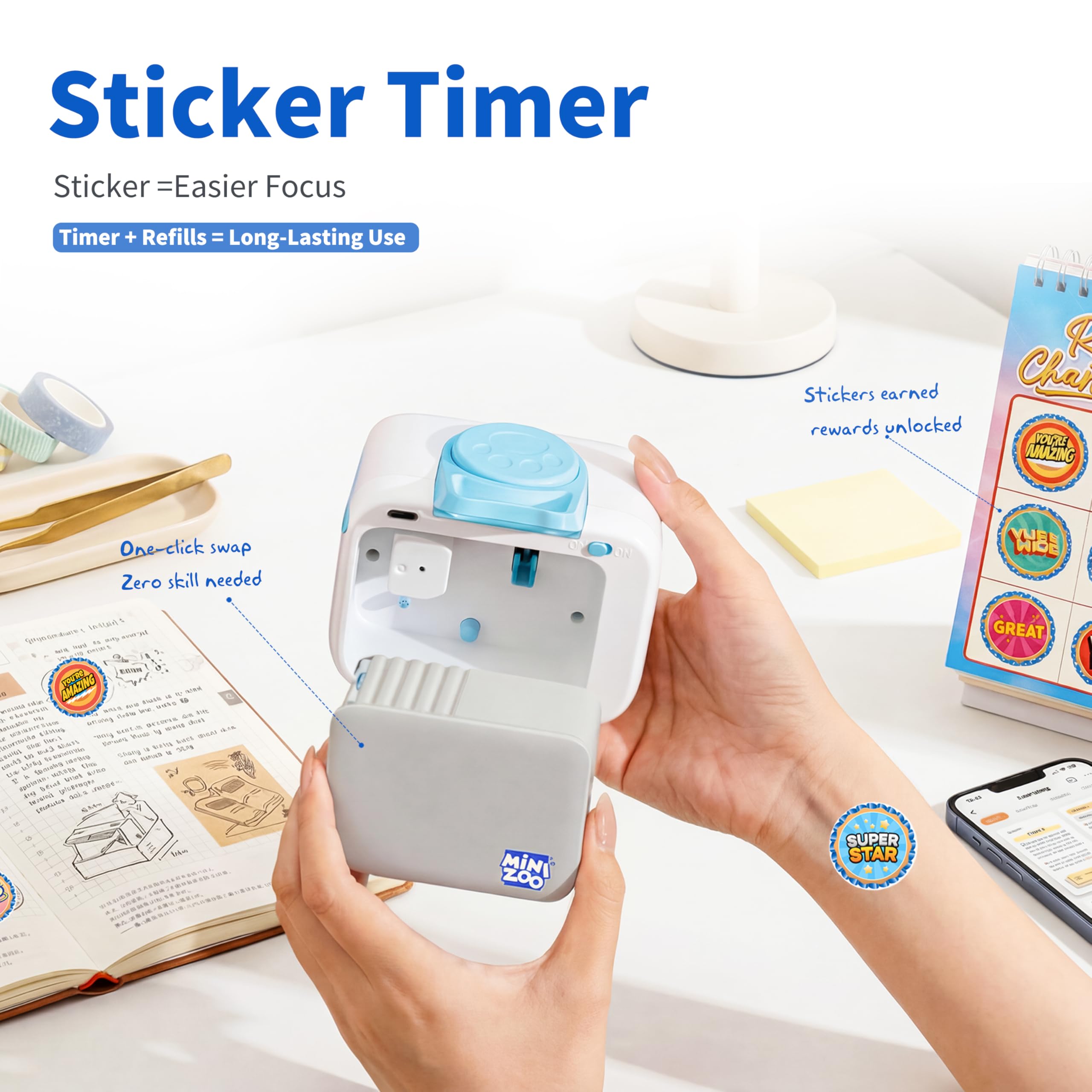 Sticker Timer Temporizador Visual de Cuenta Regresiva con 200 pegatinas de recompensa para niños, temporizador digital recargable para ADHD, herramienta para aulas y educación en casa